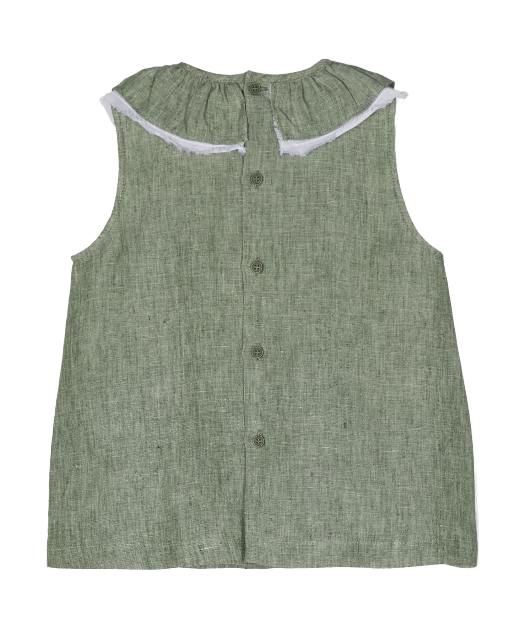 Il Gufo Ruffled Linen Mini Dress In Green