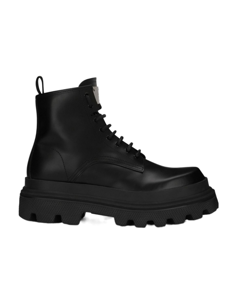 Dolce & Gabbana Studded Calfskin Hi-trekking Ankle Boots In Black
