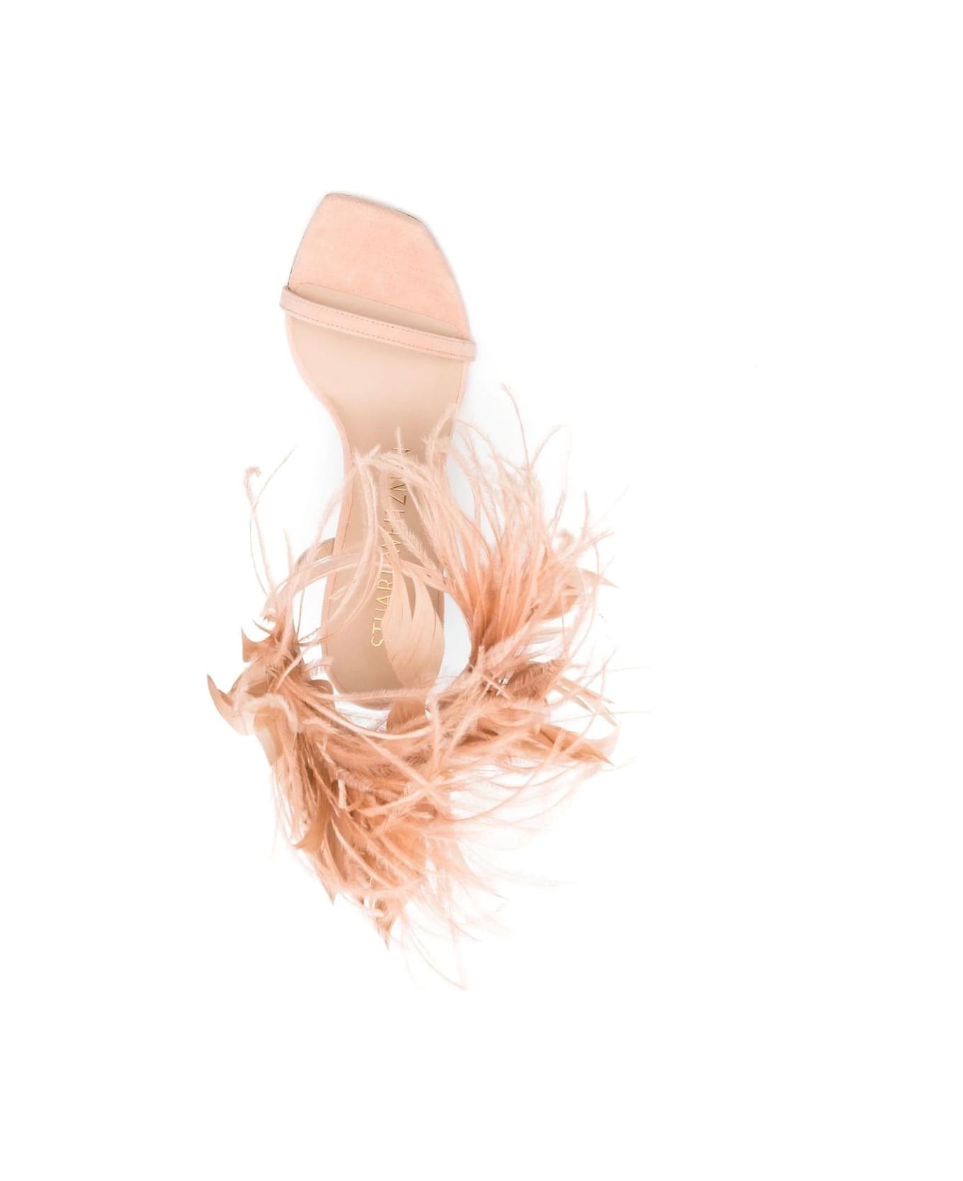 Stuart Weitzman Feather Embellished Open Toe Sandals In Nude