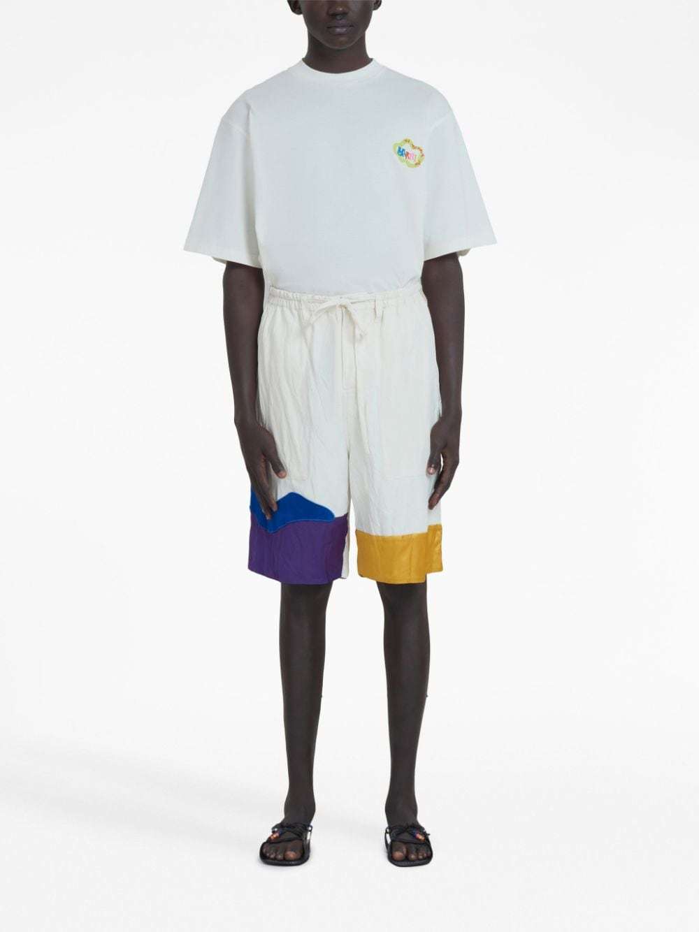 Marni Graphic-print Drop-crotch Shorts In White