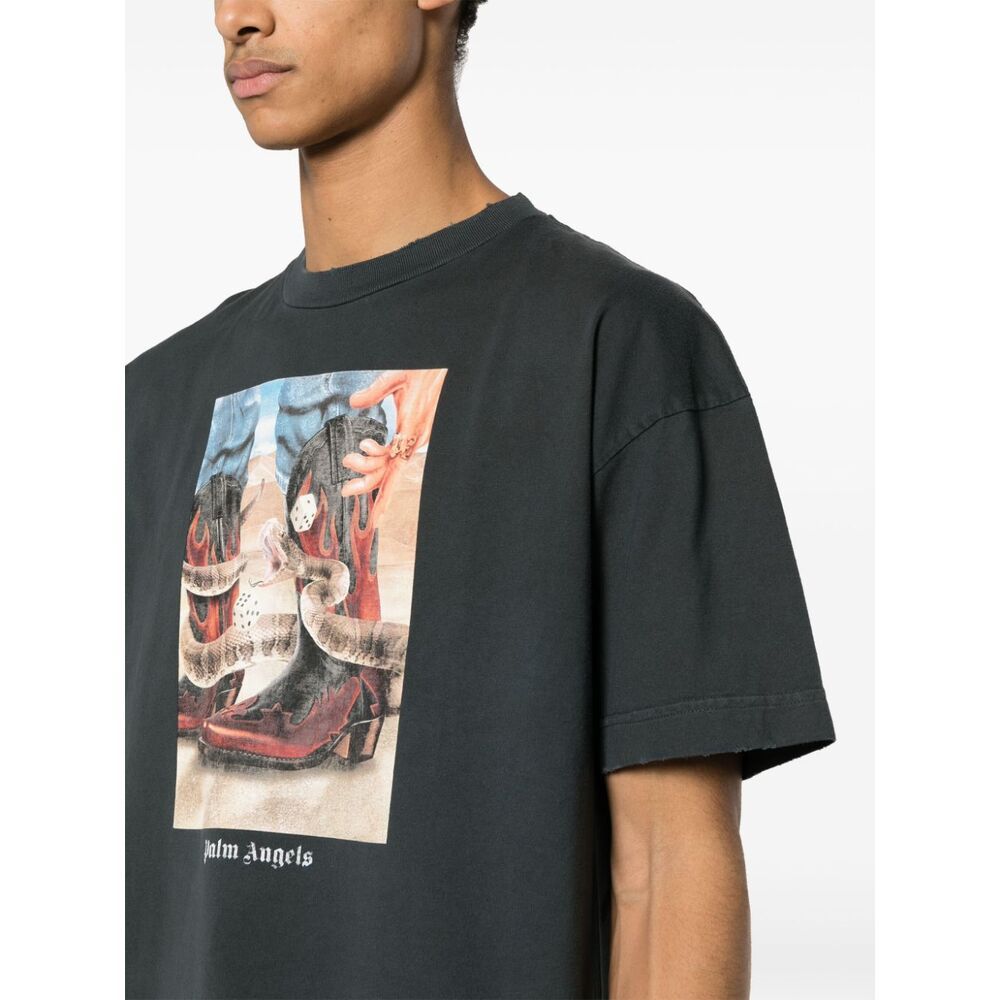 Palm Angels Graphic Printed Crewneck T-shirt In Green