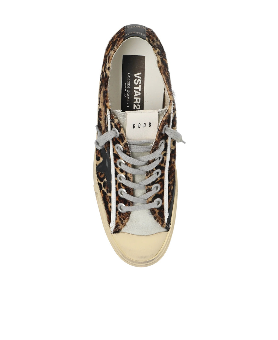 Shop Golden Goose V-star In Leopard Pony Skin With Black Leather Star And Heel Tab