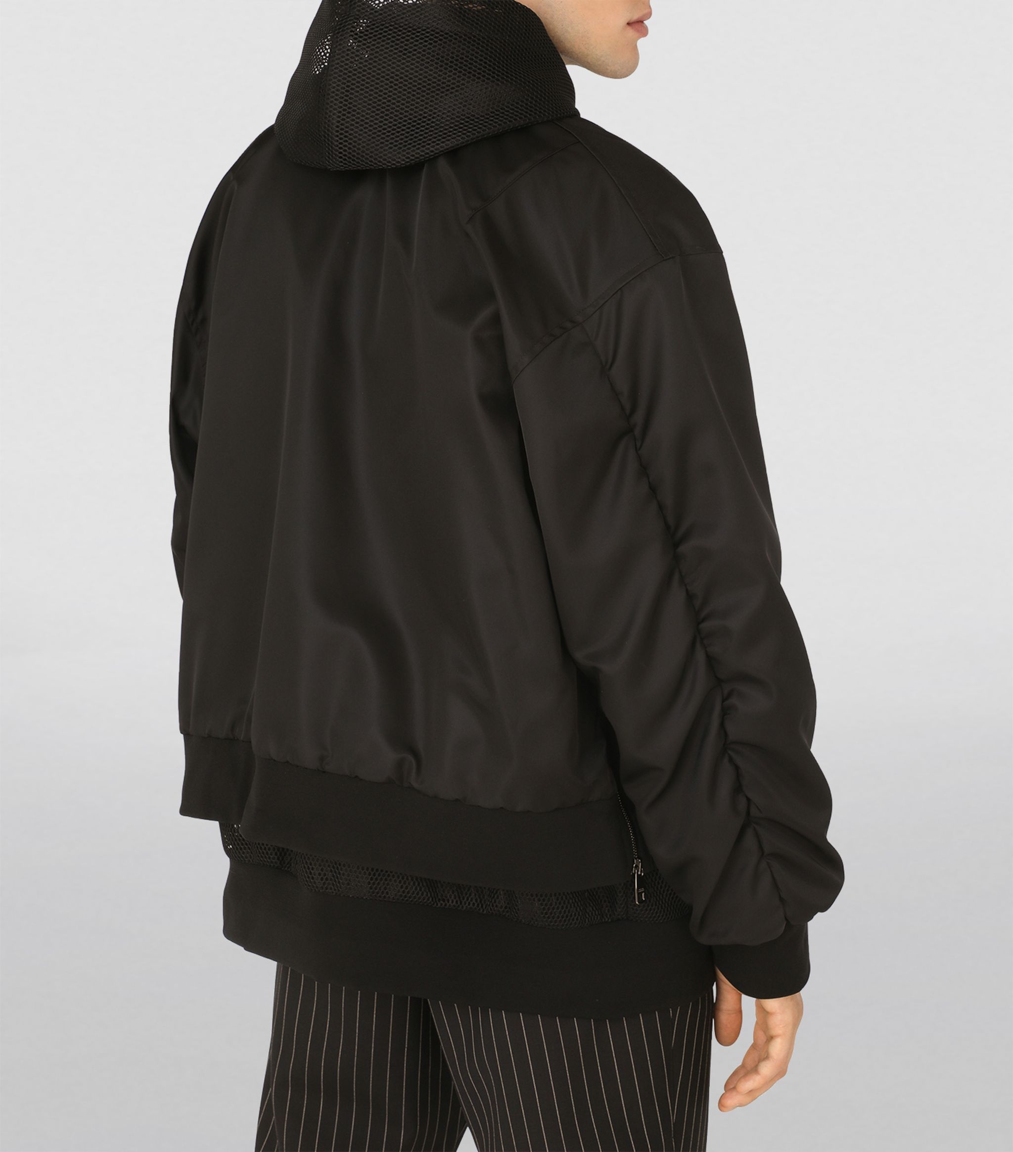 Dolce & Gabbana Nylon Jand Mesh Jacket With Hood In Black