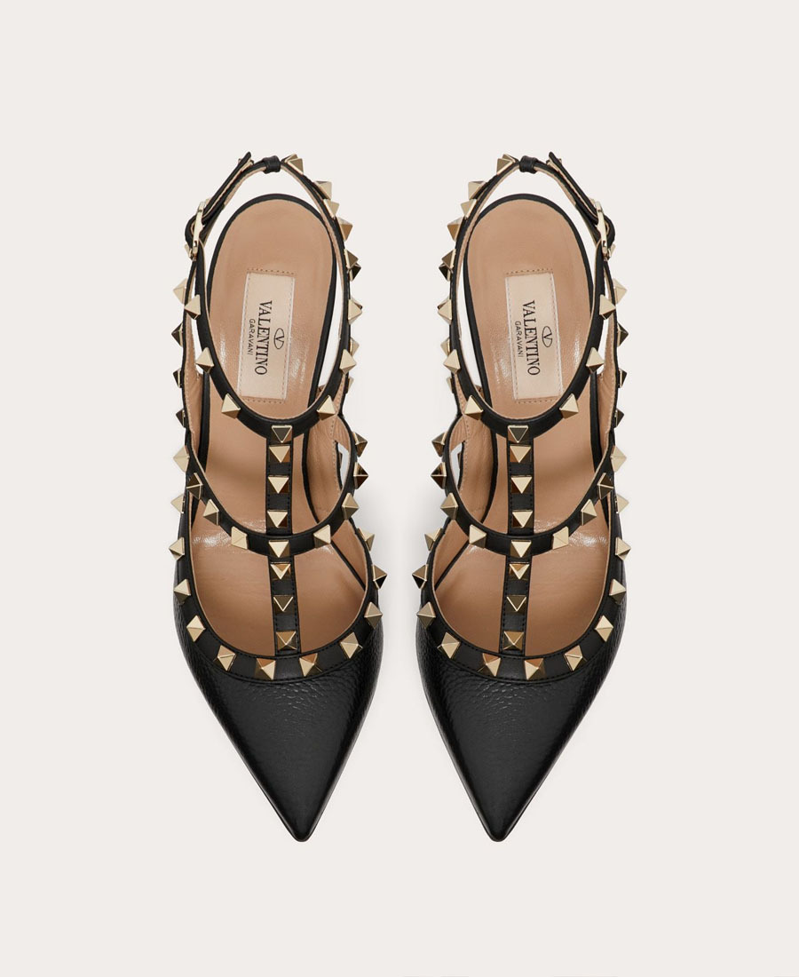 Valentino Studded Strappy Leather Pumps In Black