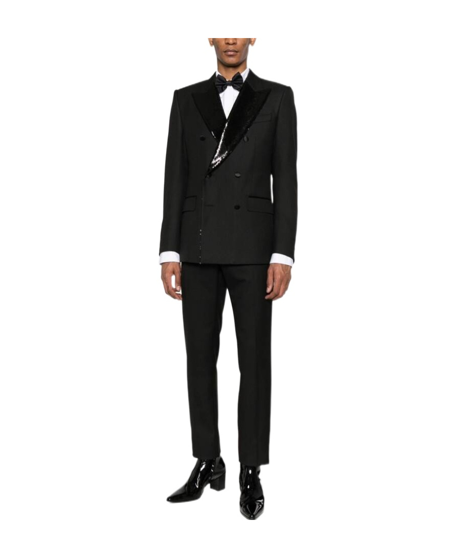 Dolce & Gabbana Sequin-lapel Double-breasted Blazer In Black