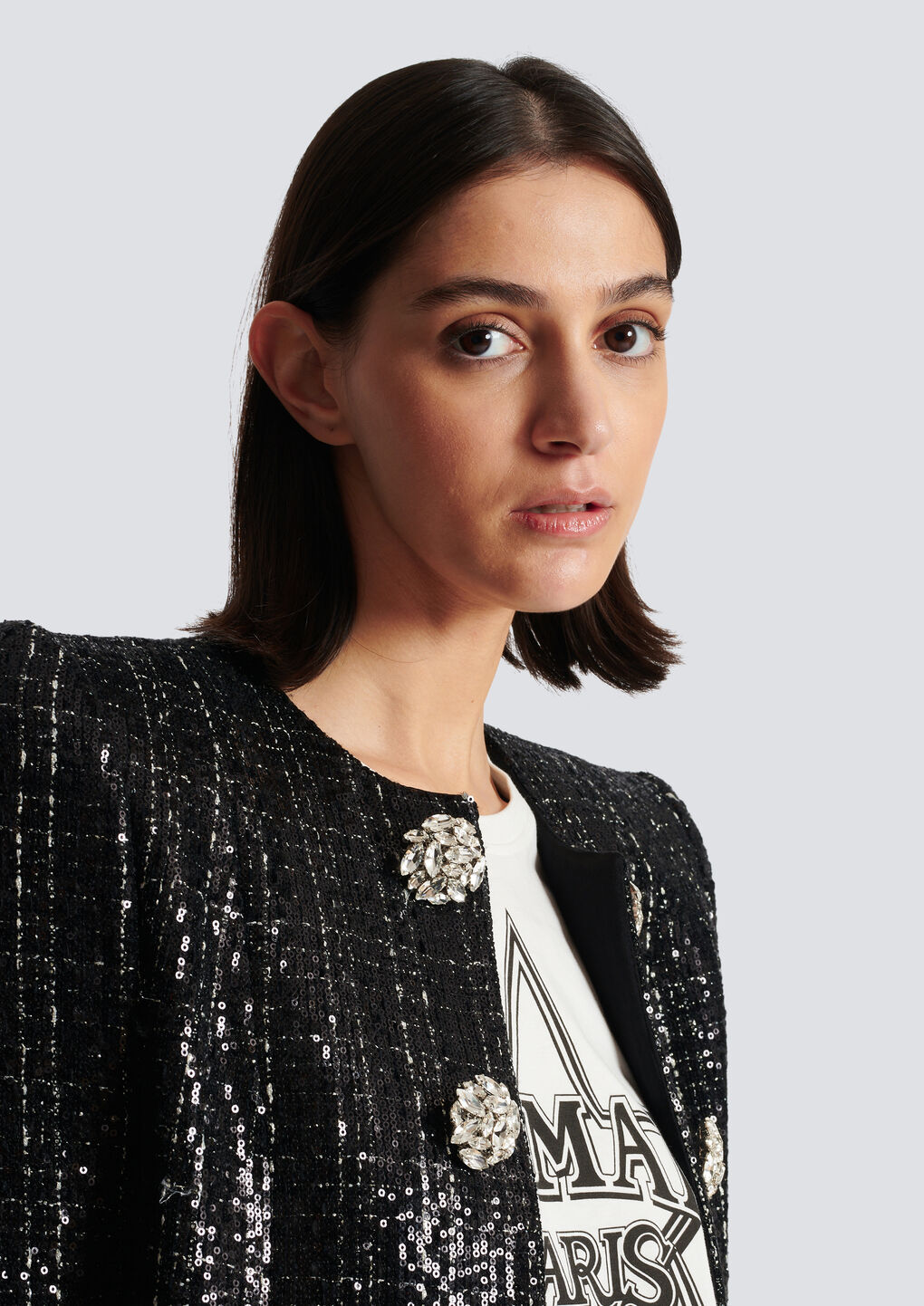 Shop Balmain Glittery Tweed Jacket In Black