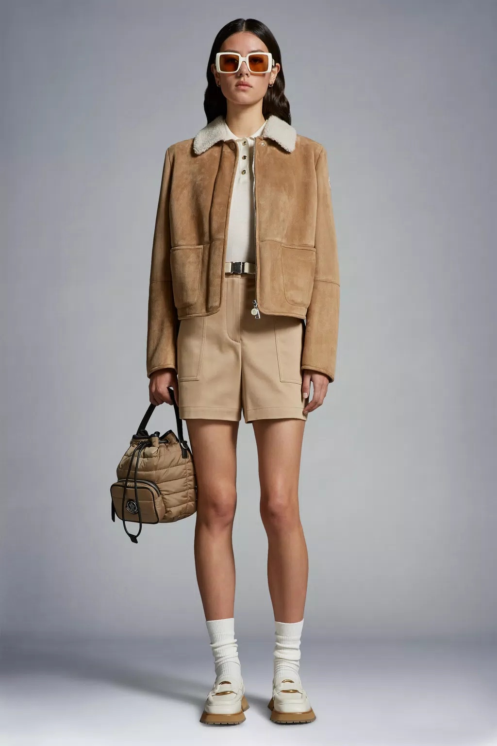 Moncler Gabardine Shorts Beige In Nude