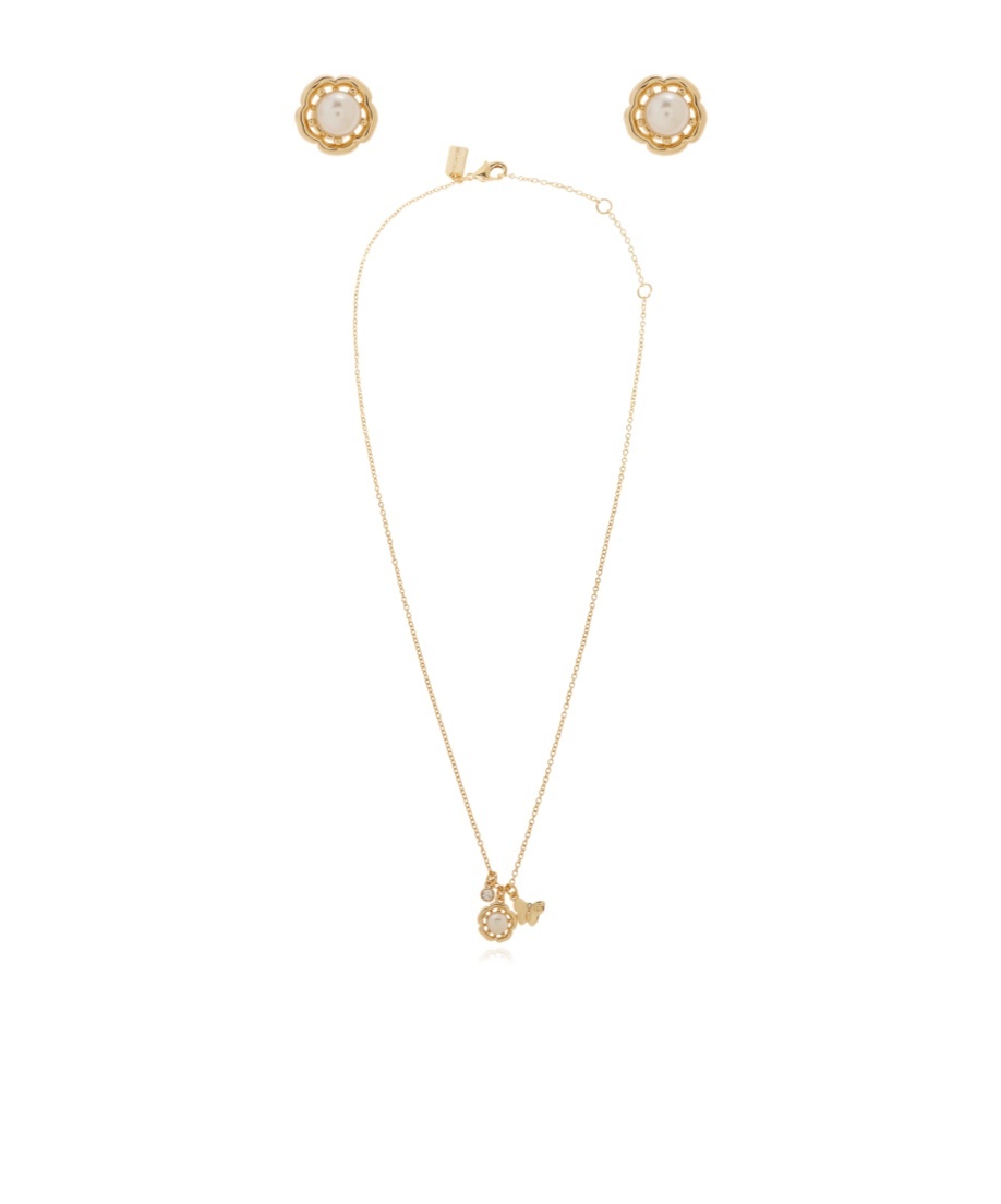 Shop Coach Floral-motif Earrings Necklace In Yellow
