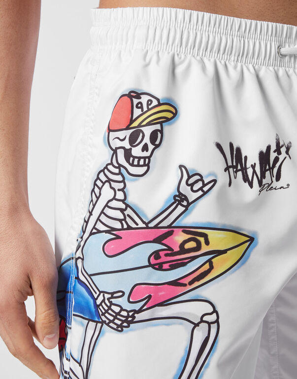 PHILIPP PLEIN GRAFFITI-PRINT DRAWSTRING-WAIST SWIM SHORTS