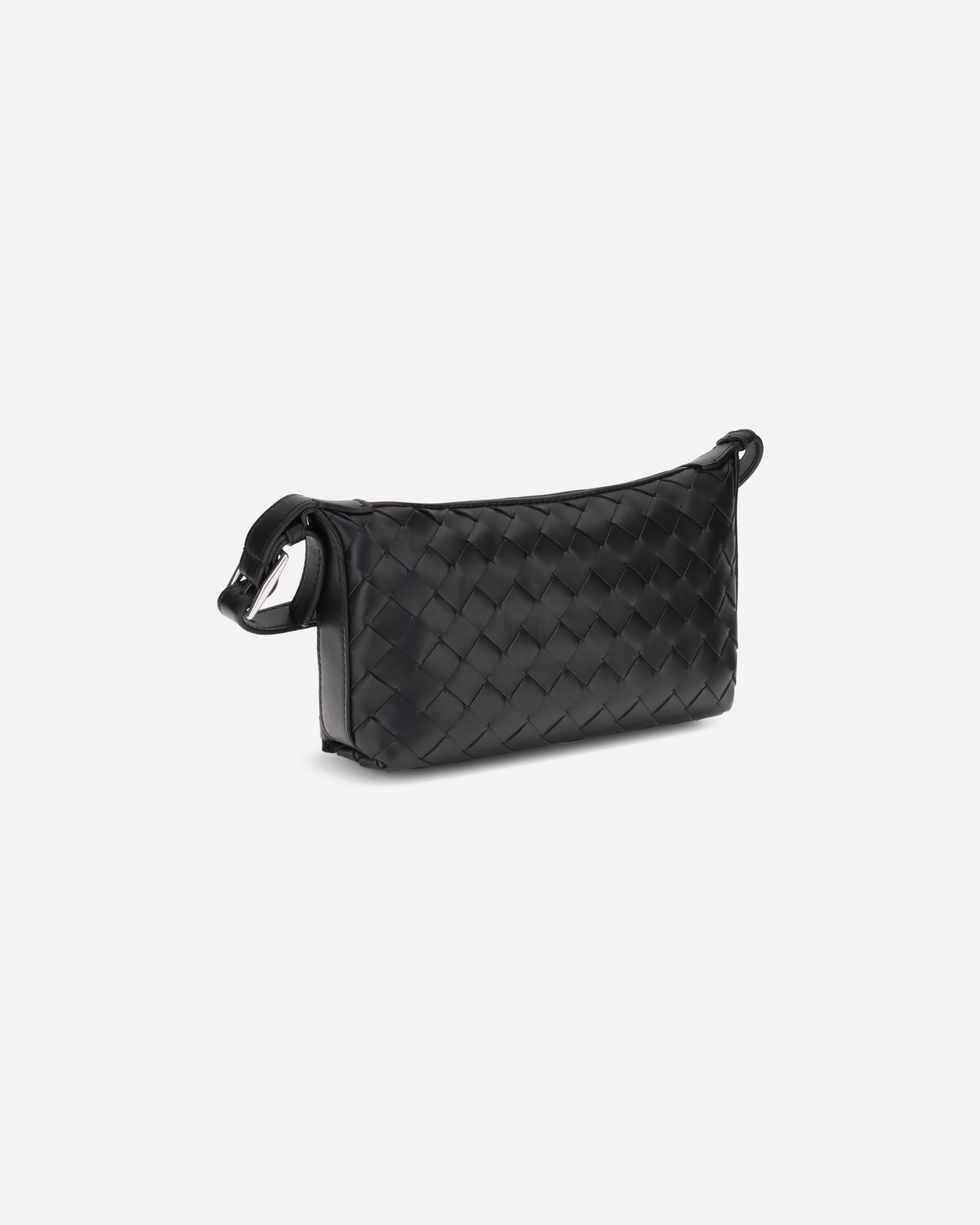 Bottega Veneta Men Small Black Woven Shoulder Bag In Black