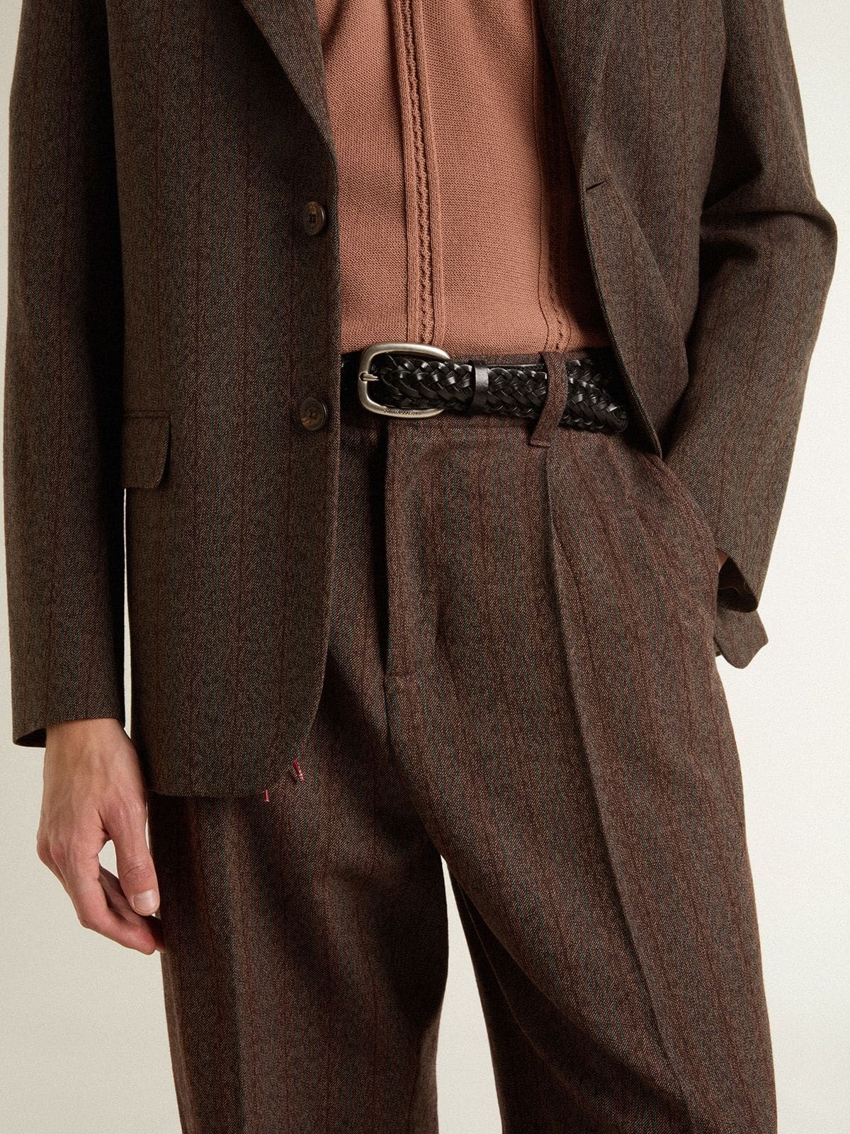 Golden Goose Men's Joggers In Dark Brown Wool With Thin Striped Pattern In Brown