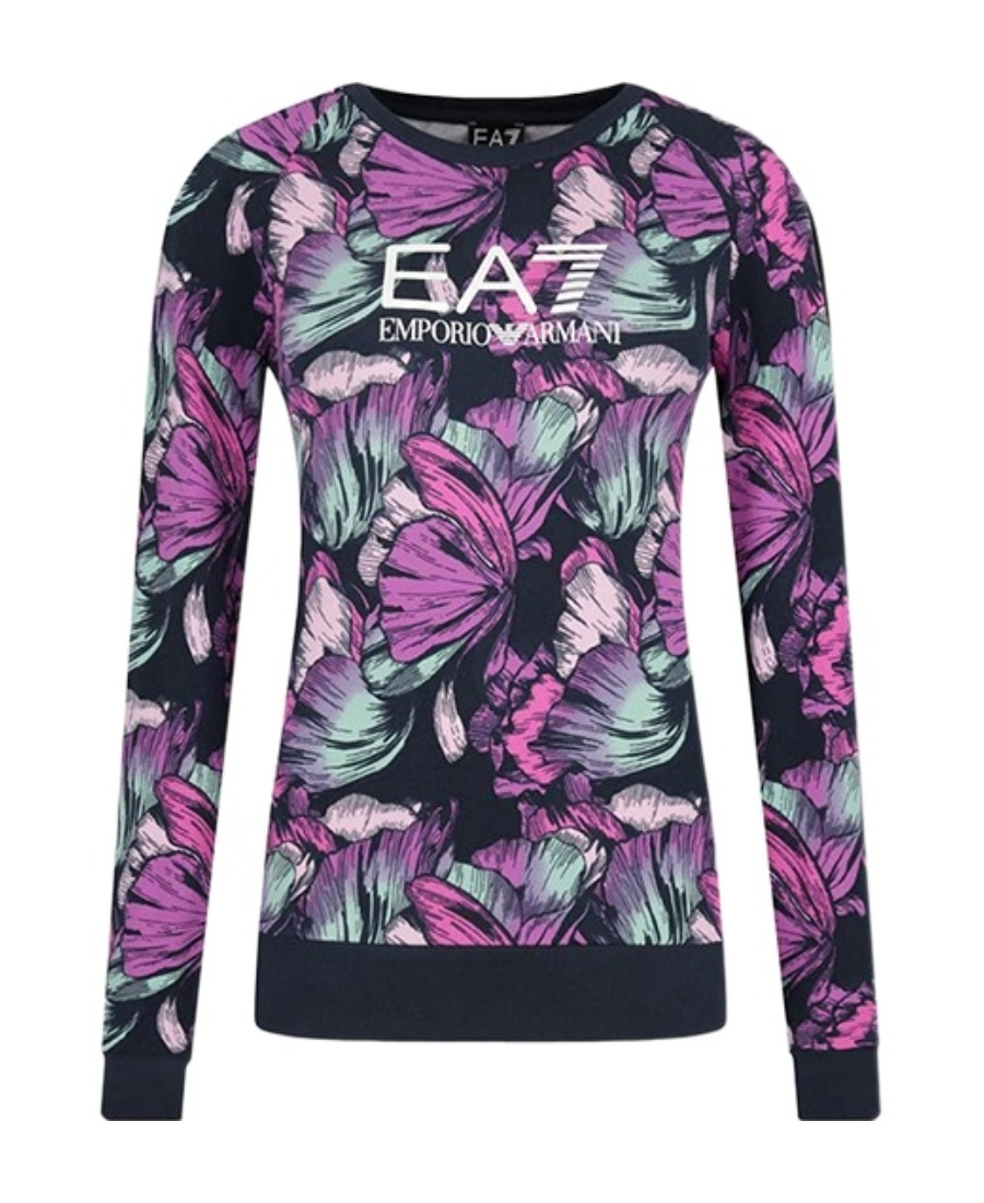 Ea7 Round Neck Print Sweater In Black