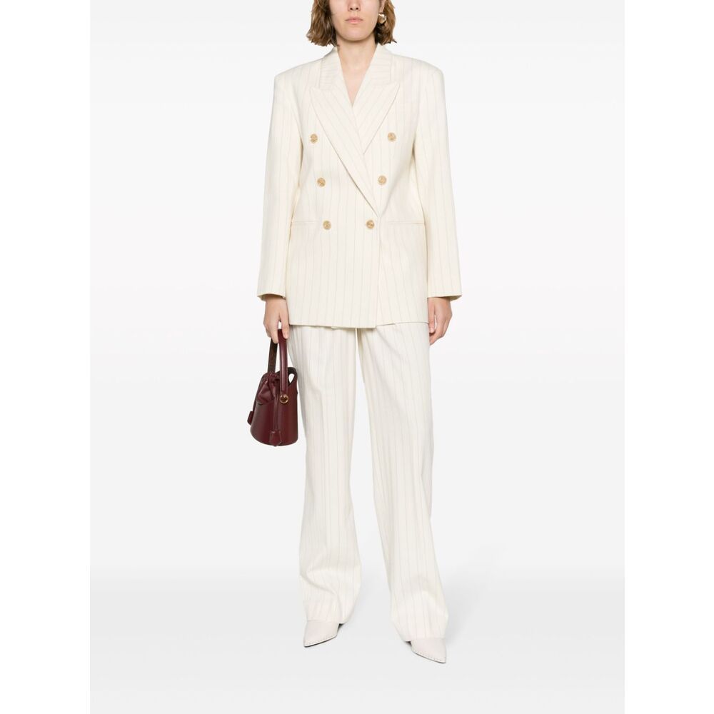 Zimmermann Luminosity Oversized Double-breasted Pinstriped Wool And Cotton-blend Blazer In White