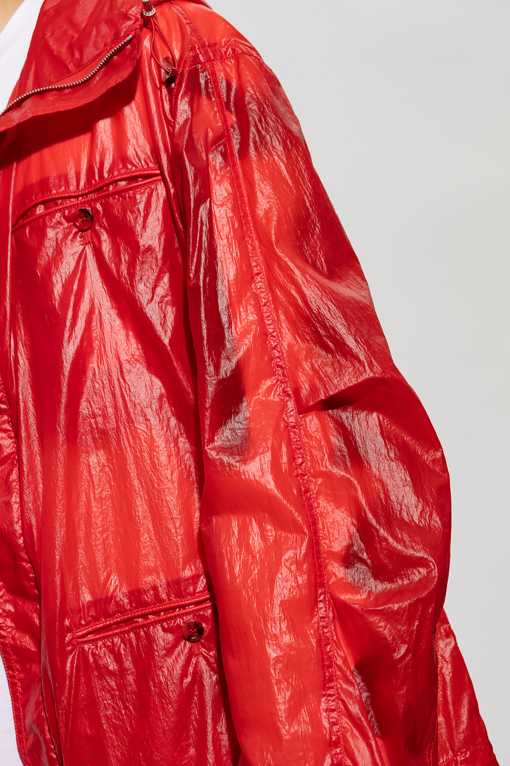 Ferragamo Hooded Windbreaker Jacket With Adjustable Drawstrings In Red