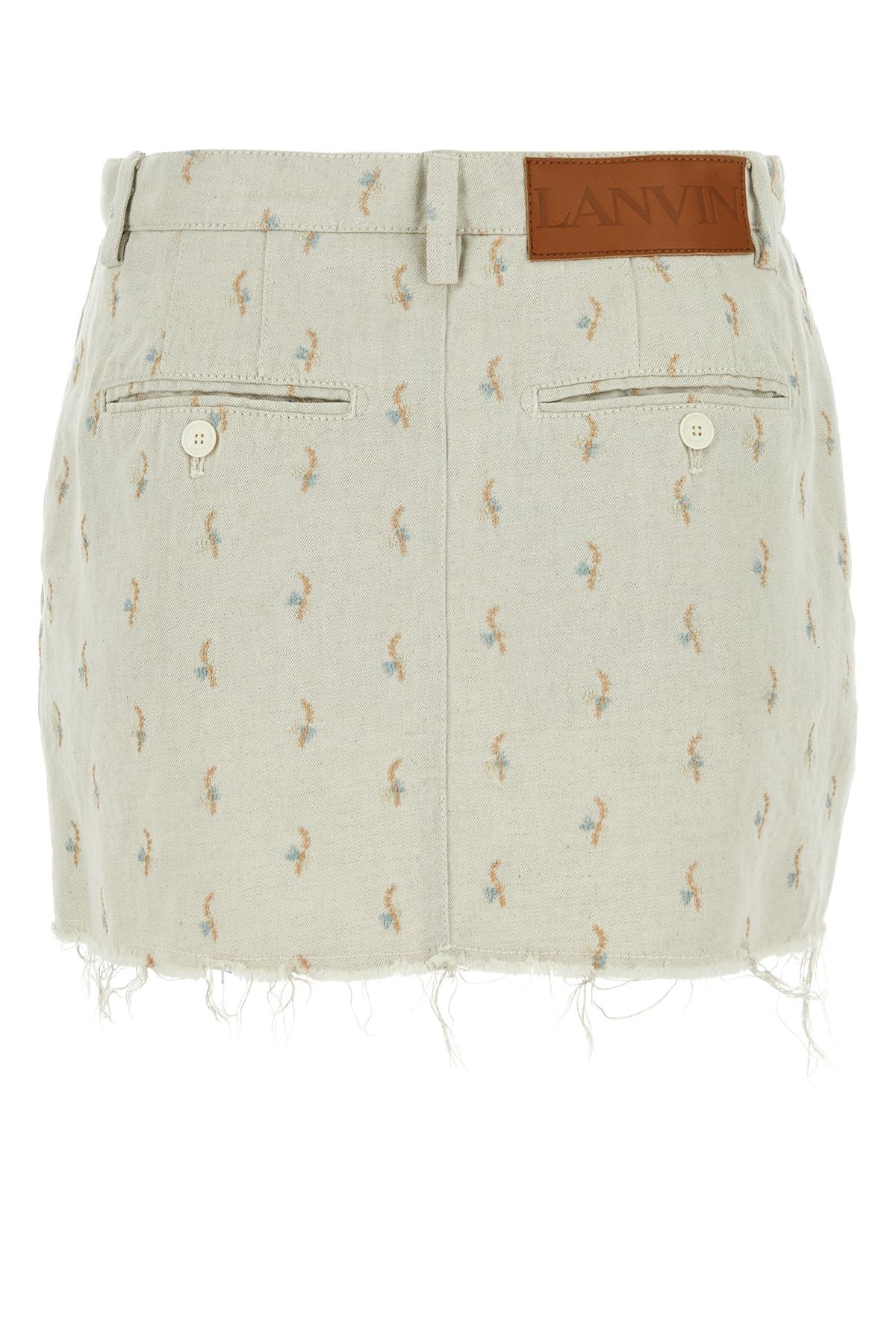 Lanvin Embroidered Frayed Hem Mini Skirt In White