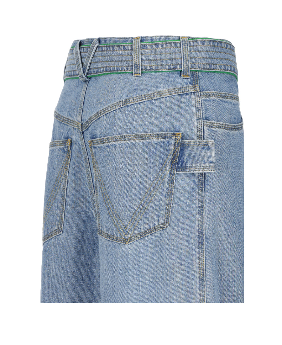 Bottega Veneta Wide-leg Denim Jeans With Removable Belt And Contrast Stitching For Women In Blue