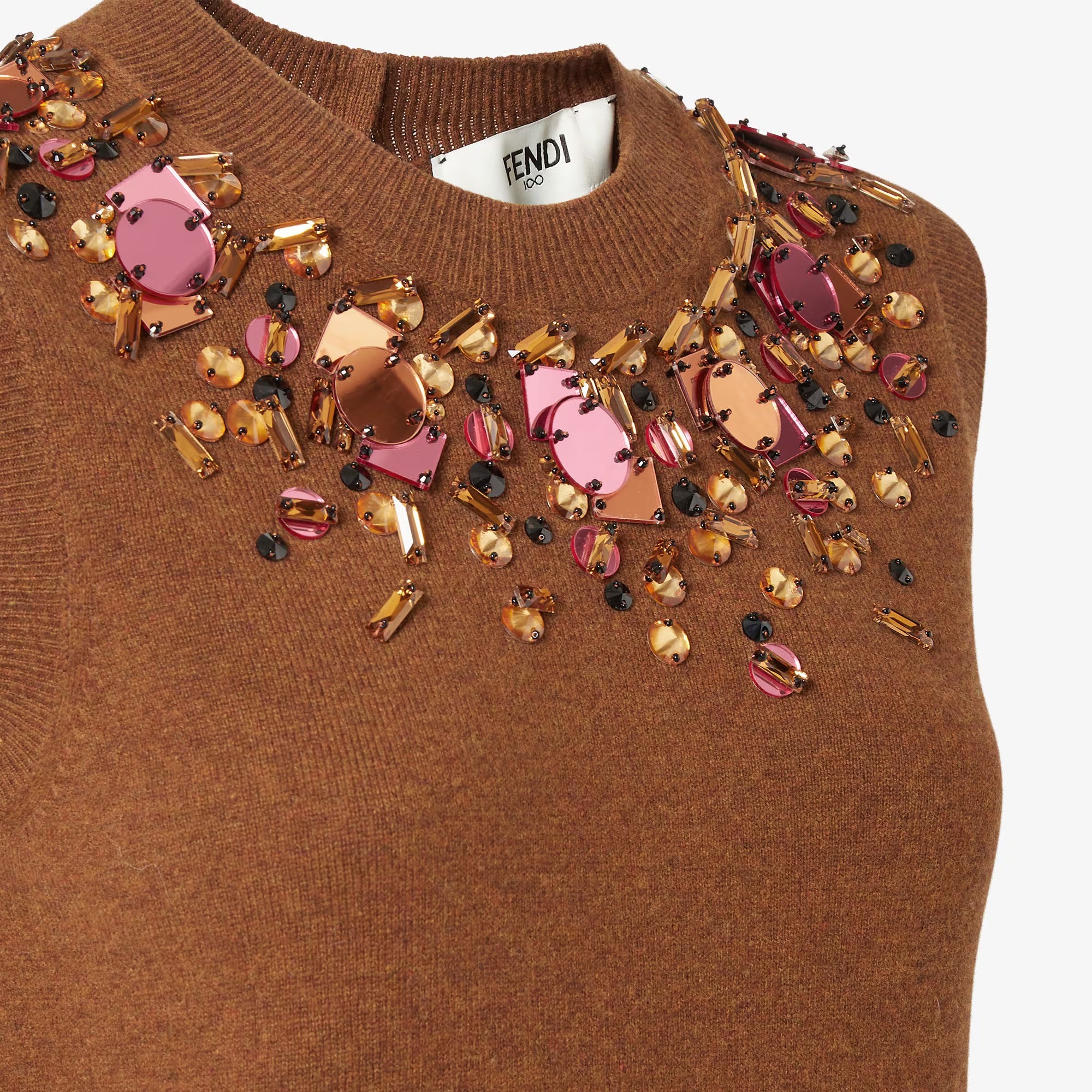 Fendi Sleeveless Wool And Cashmere Sweater In Brown