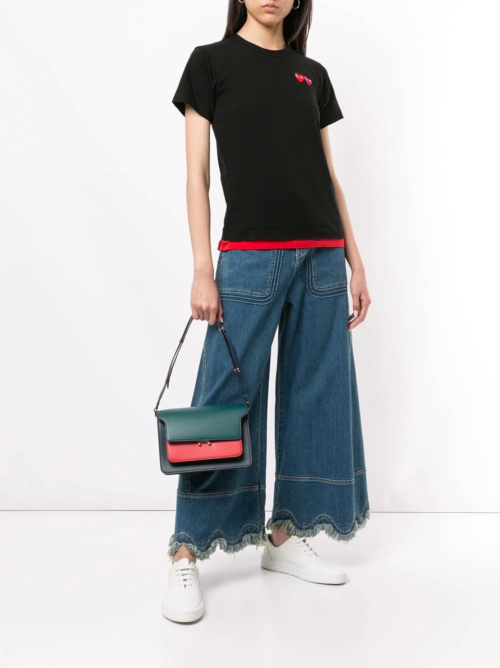 Comme Des Garçons Play Logo Embroidered Crew Neck T-shirt In Multi