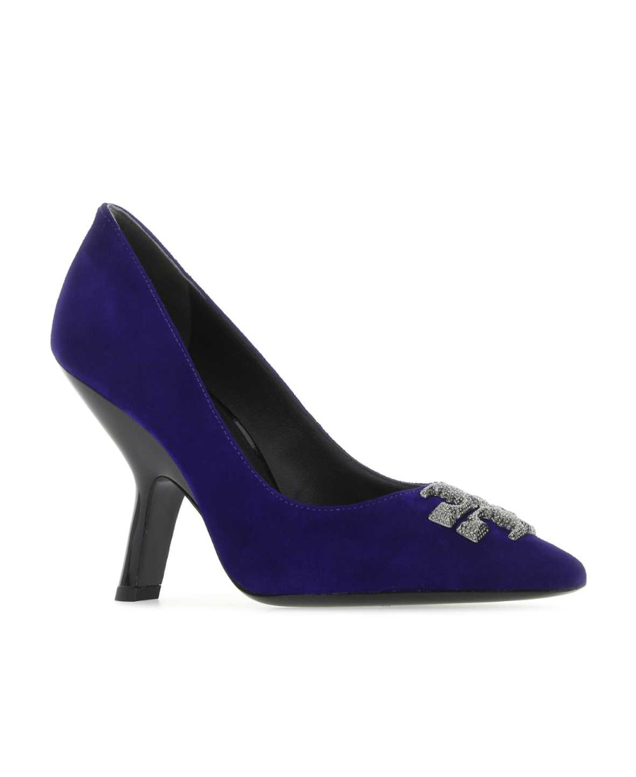 TORY BURCH LOGO BUCKLE SUEDE PUMPS