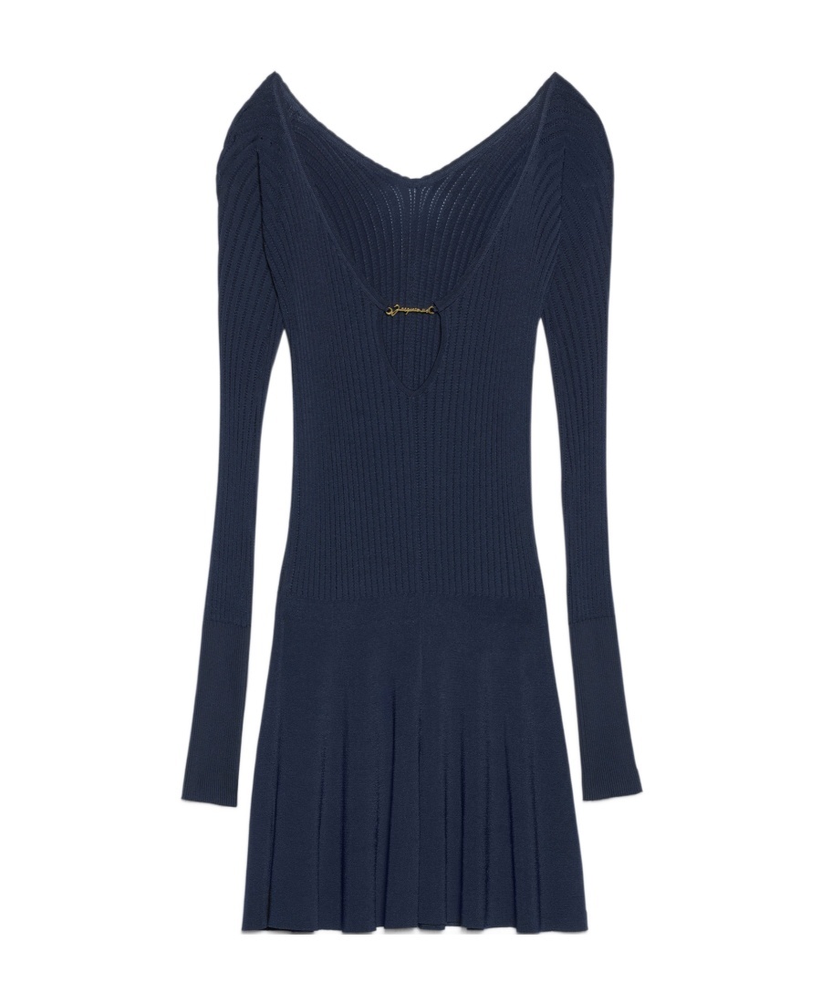 Jacquemus Long Sleeve Scalloped Mini Dress In Black