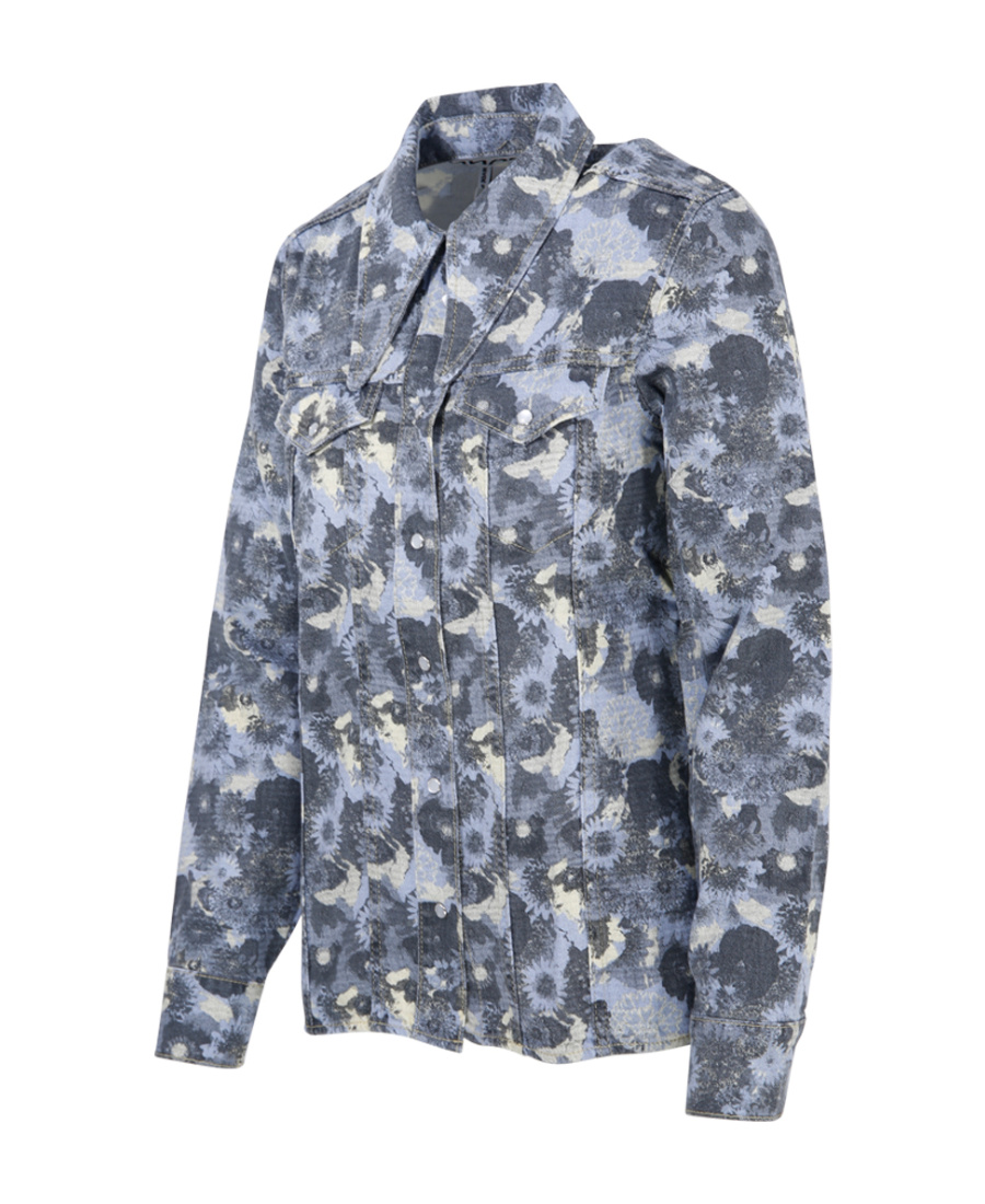 Ganni Logo Long-sleeved Shirt In Gray