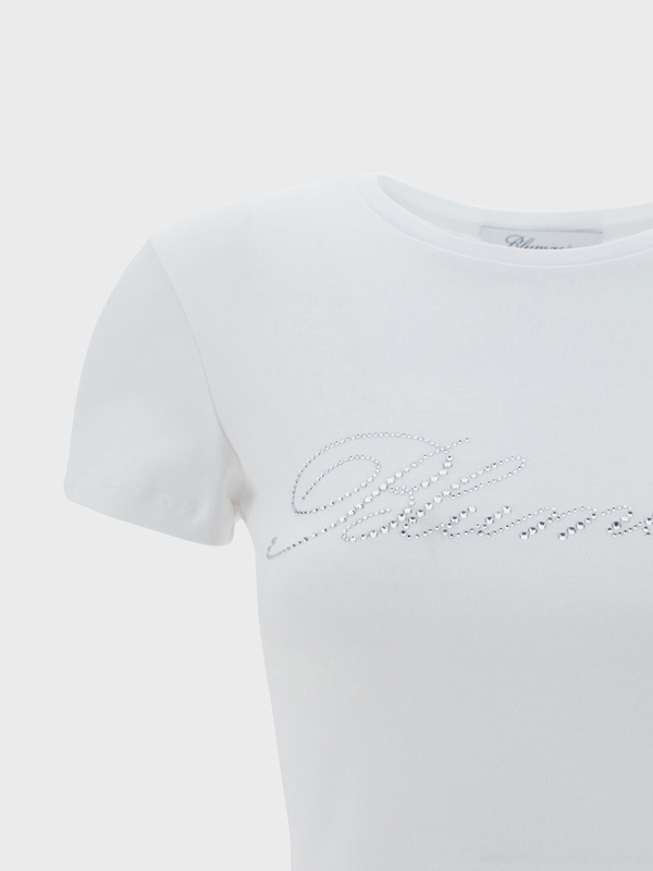 Shop Blumarine Logo Embellished Crewneck T-shirt In White