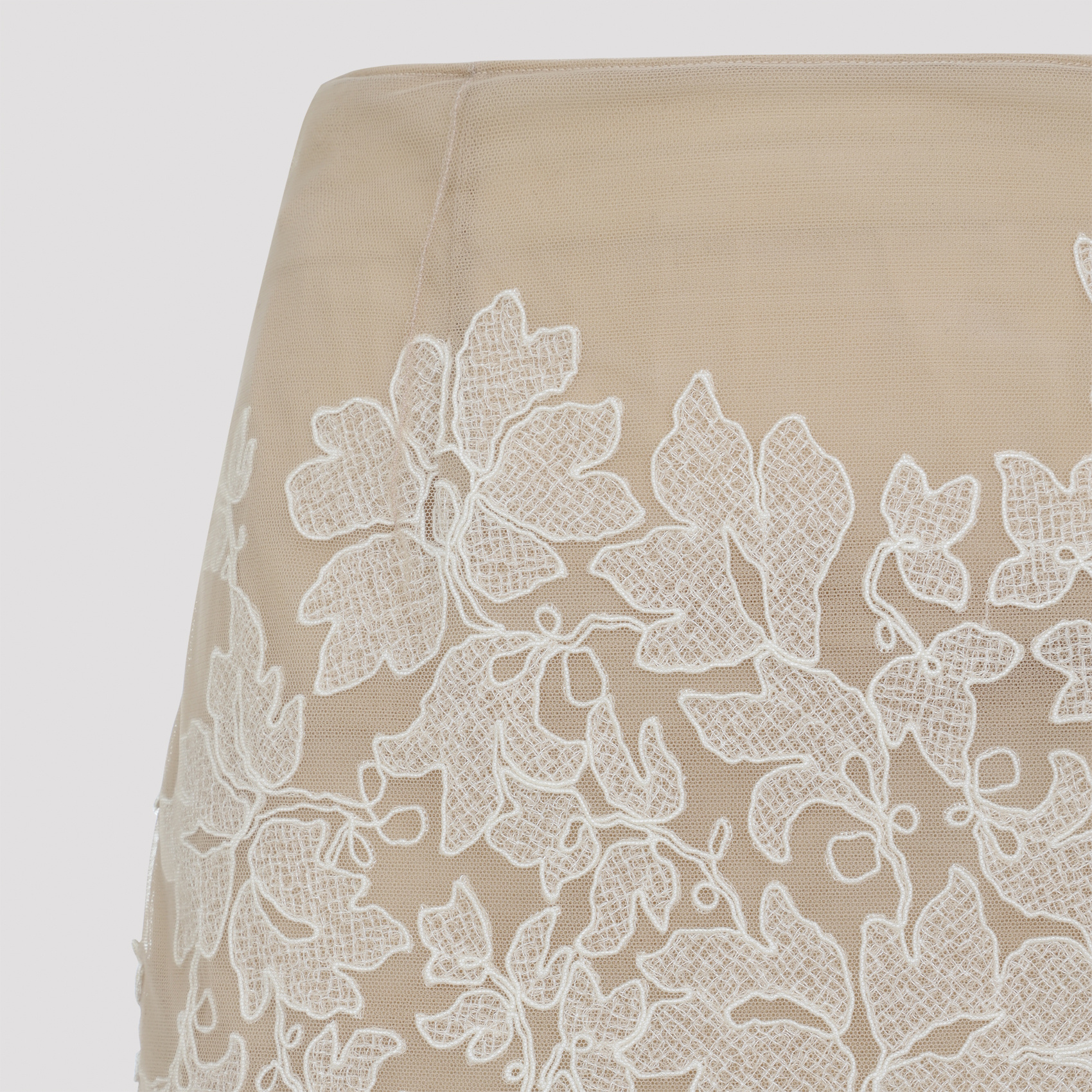 Ermanno Scervino Midi Skirt With Floral Lace Overlay In Neutral