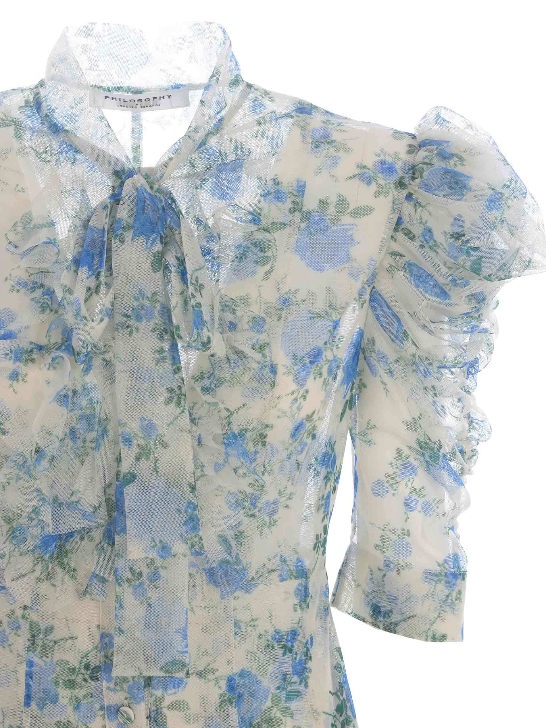 Philosophy Di Lorenzo Serafini Minidress In Tulle With Floral Print In Blue