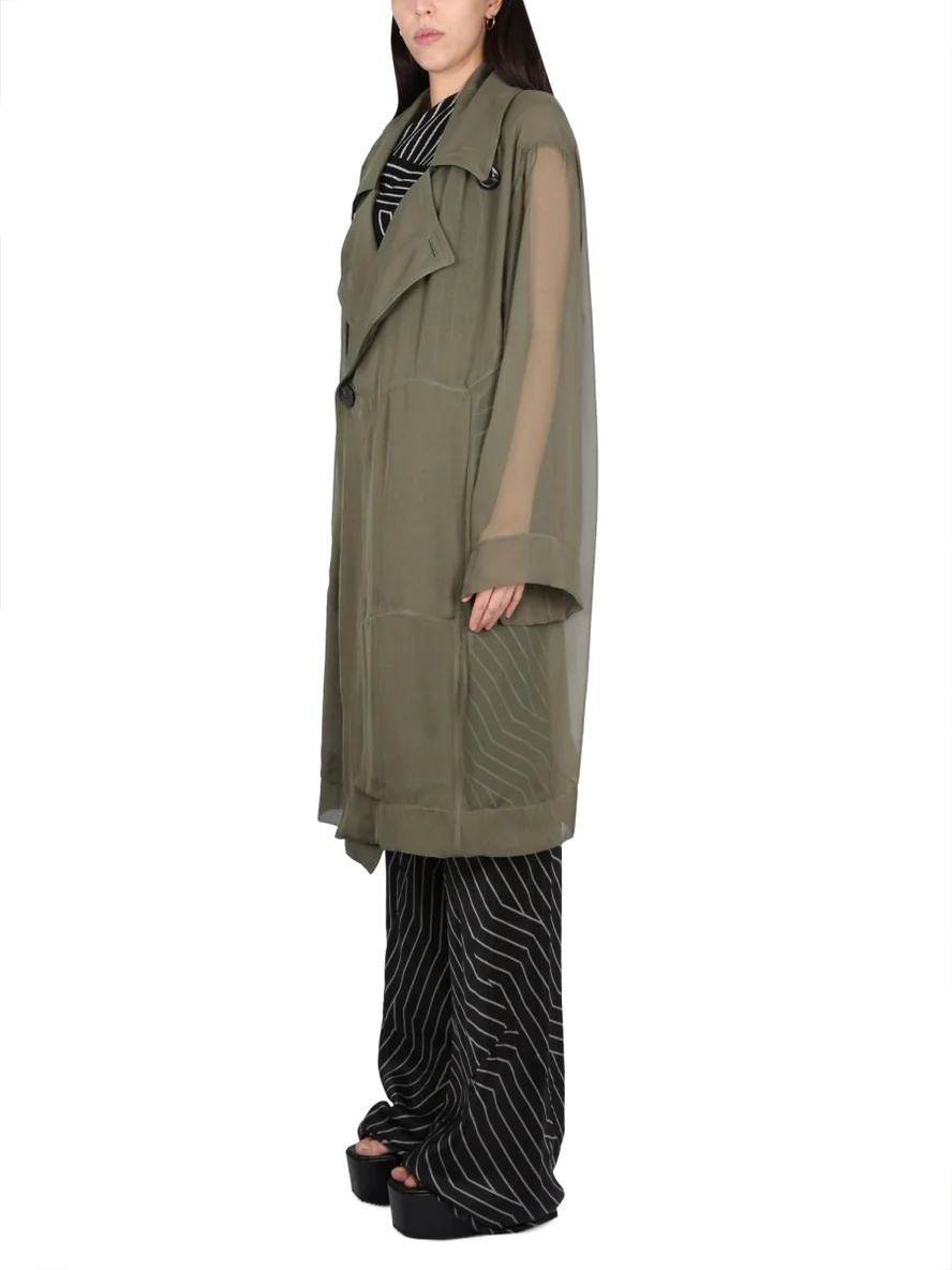 Rick Owens Sheer Silk Trench Coat In Green