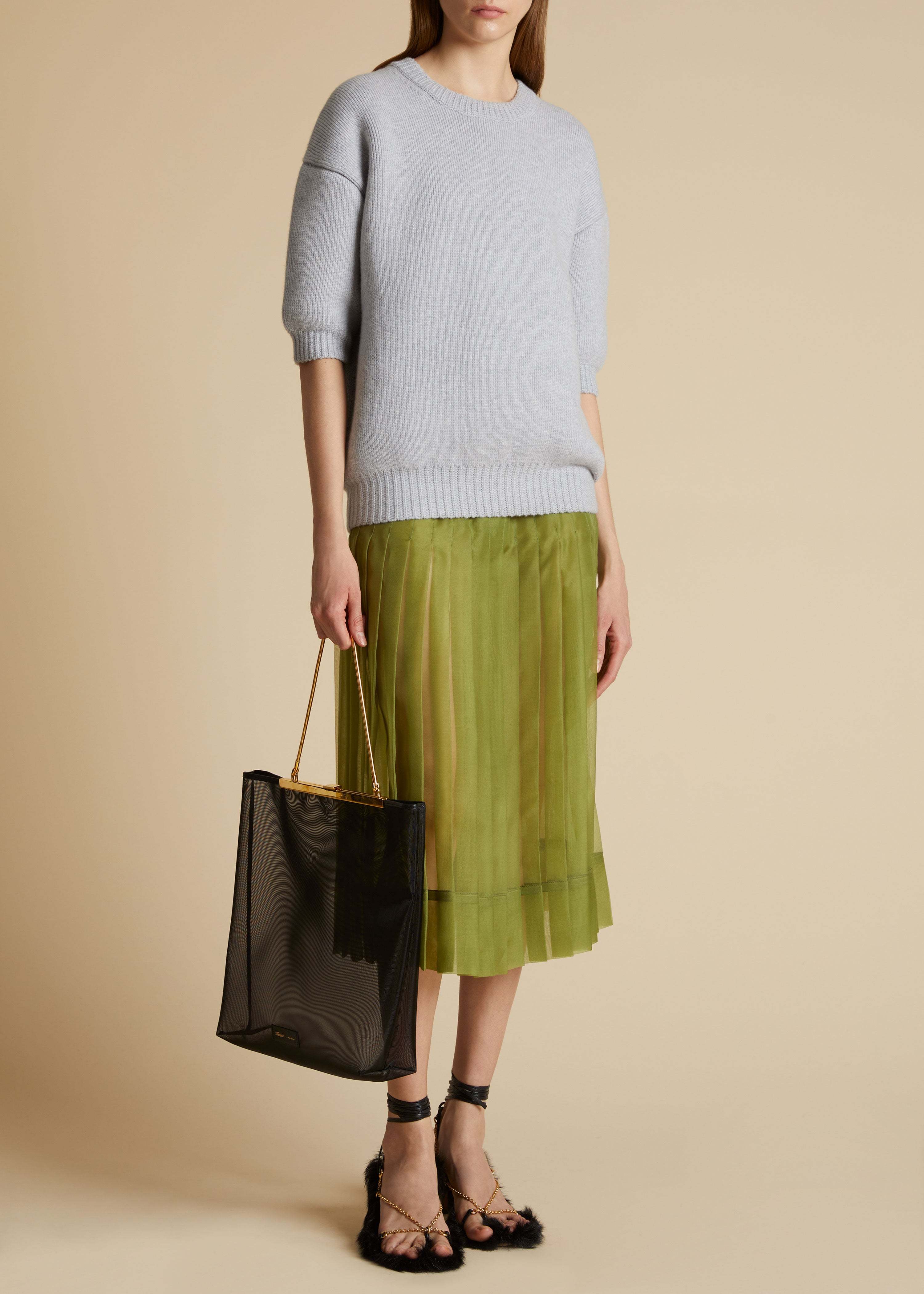 Khaite Davin Short Sleeve Cashmere Sweater In Multicolor
