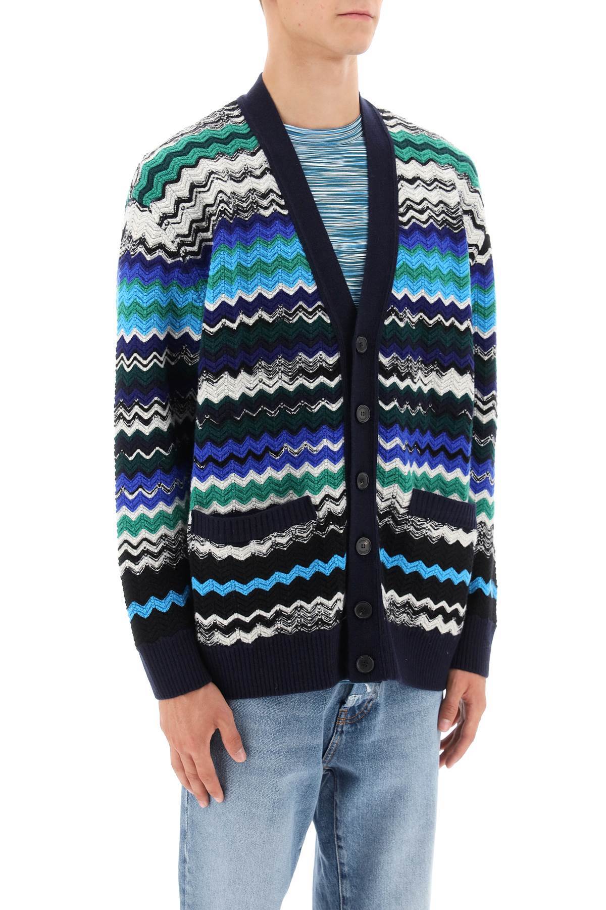 Missoni Zig-zag Knitted Wool-blend Cardigan In Black
