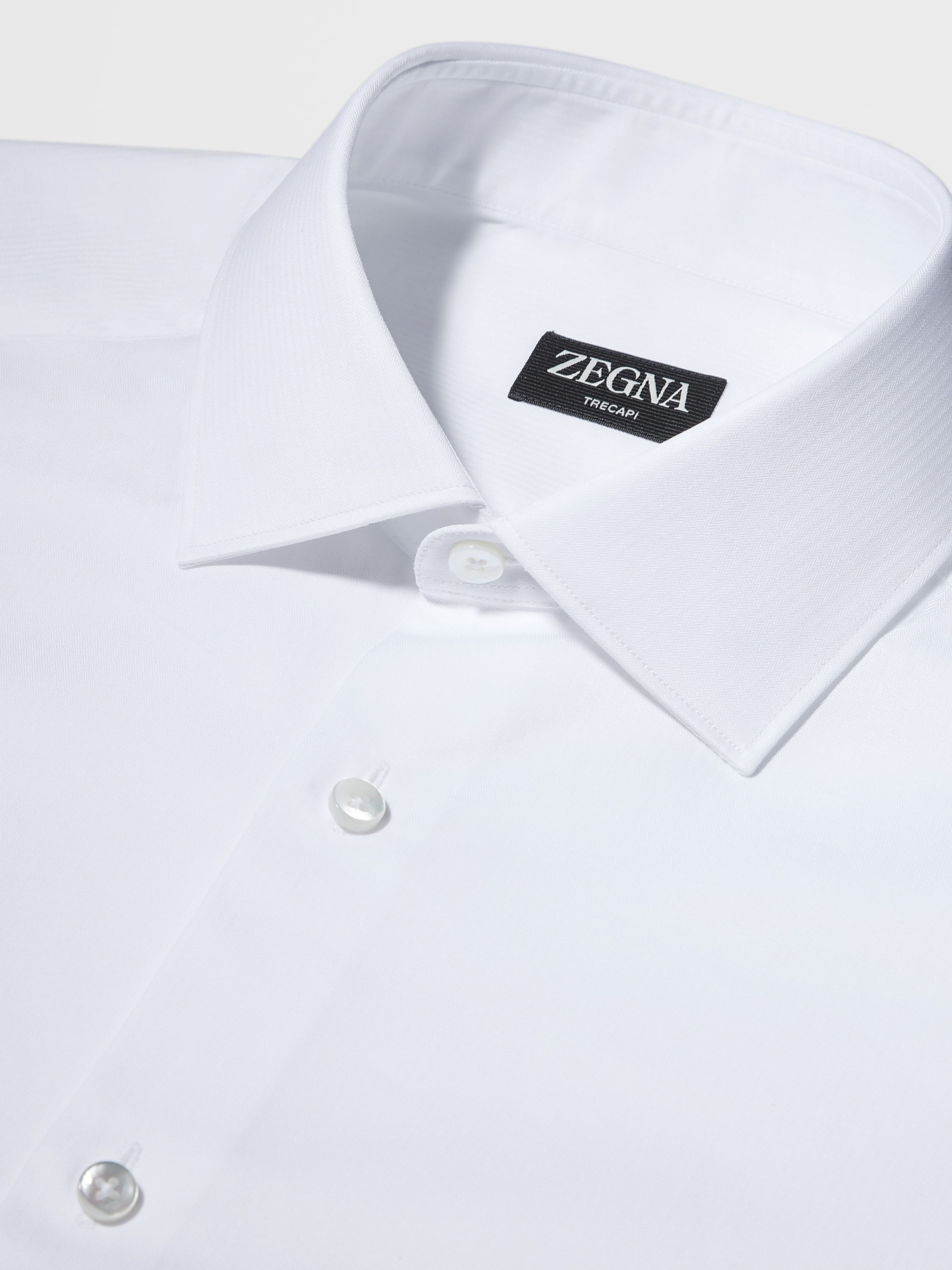Zegna Micro Striped Trecapi Tailored Fit Long Sleeve Shirt In White