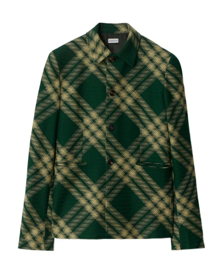 Burberry Check Wool Tailored Jacket In Green