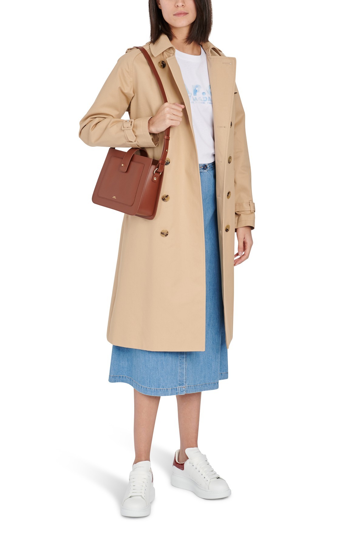 Apc Double-breasted Long-sleeved Trench Coat In Neutral