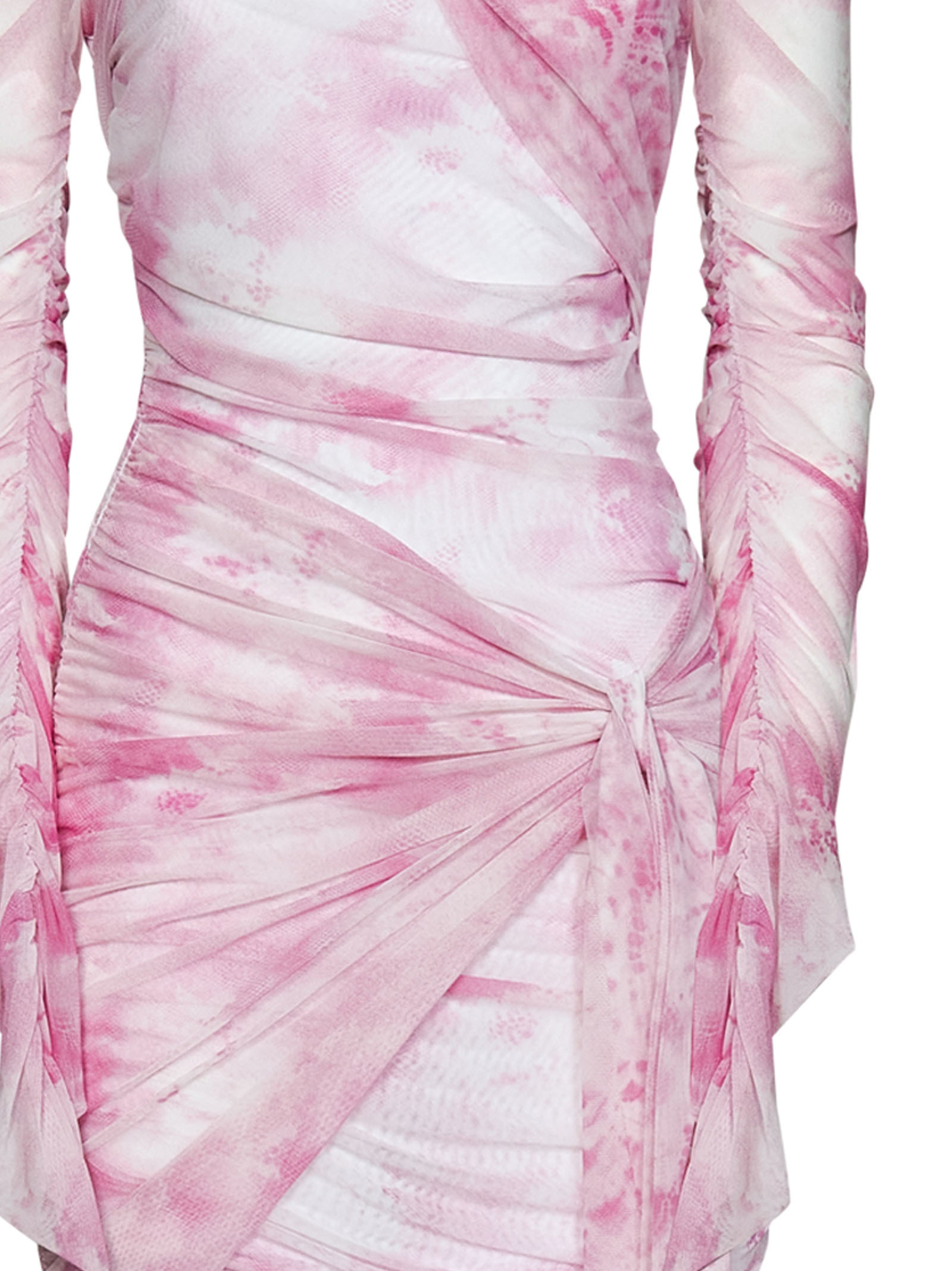 Msgm Sheer Sleeve Mini Dress Tie-dye Pattern In Pink