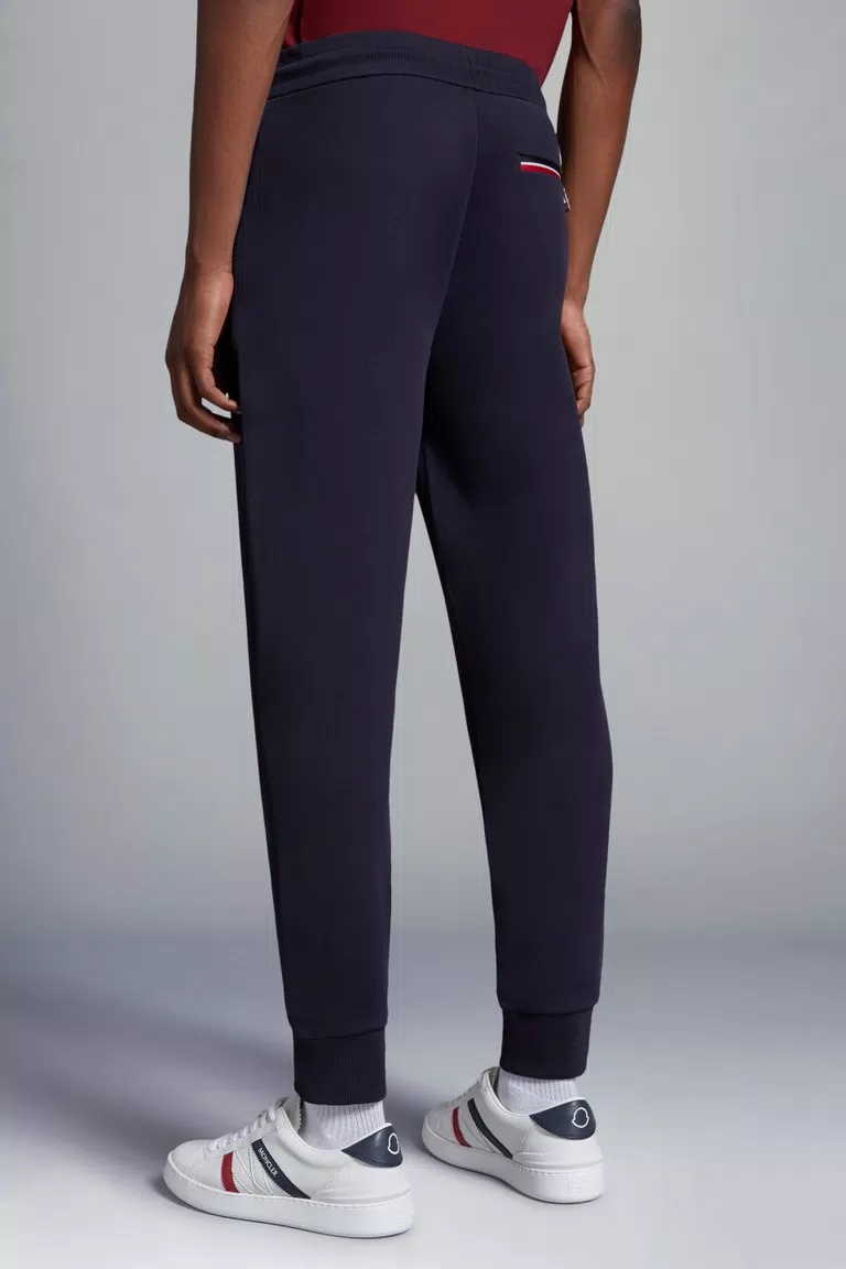 Moncler Tricolour Trimmed Cotton Trackpants In Blue