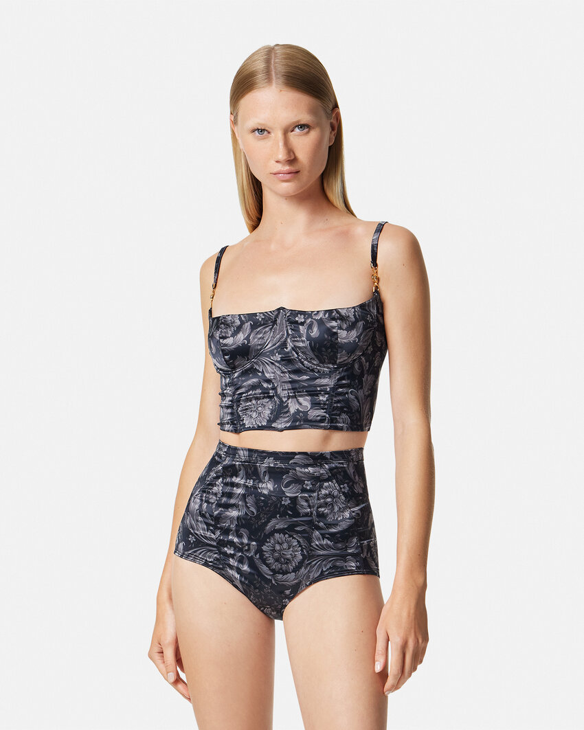 Versace Barroco-print High-waist Briefs In Black