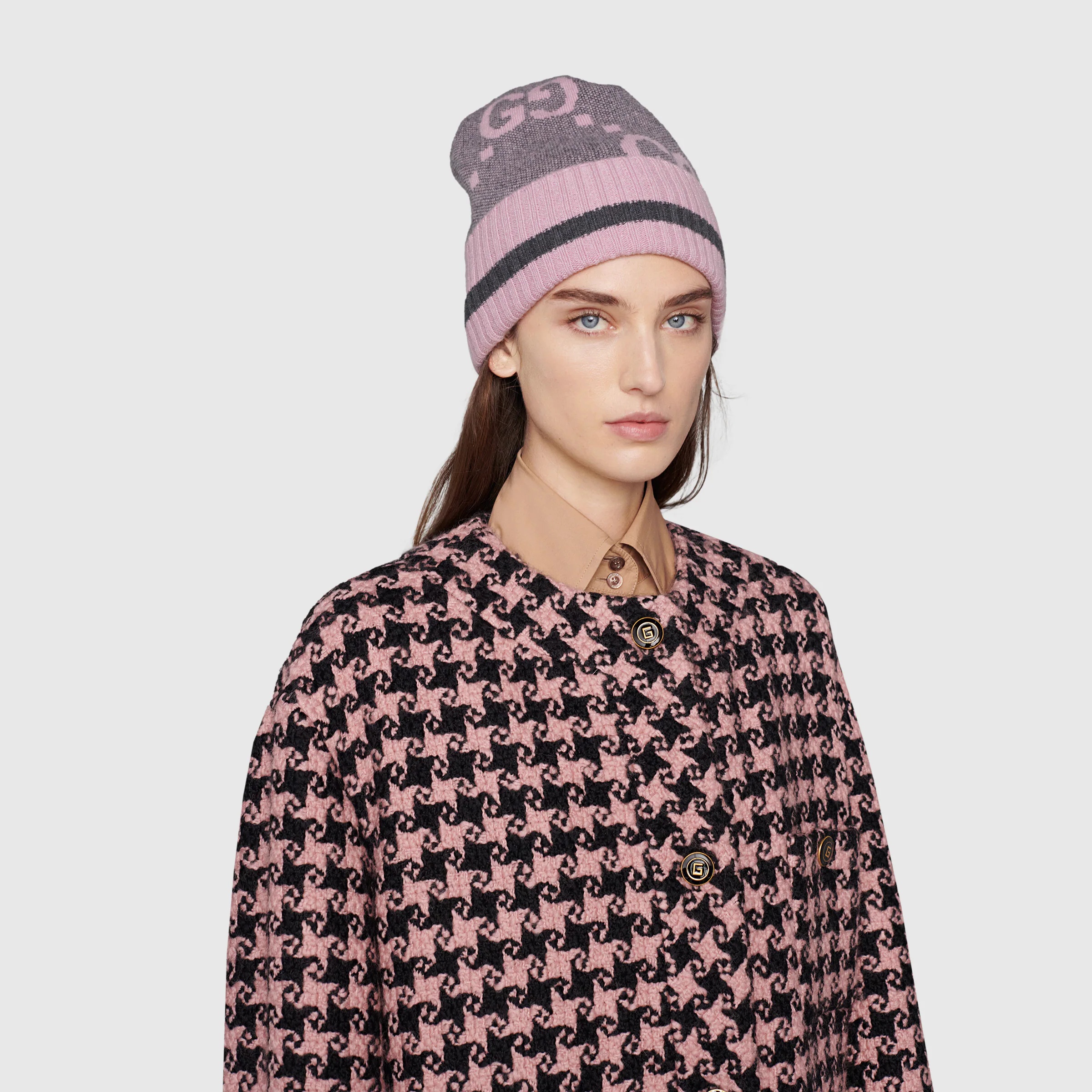 Gucci Intarsia-knit Logo Hat In Gray