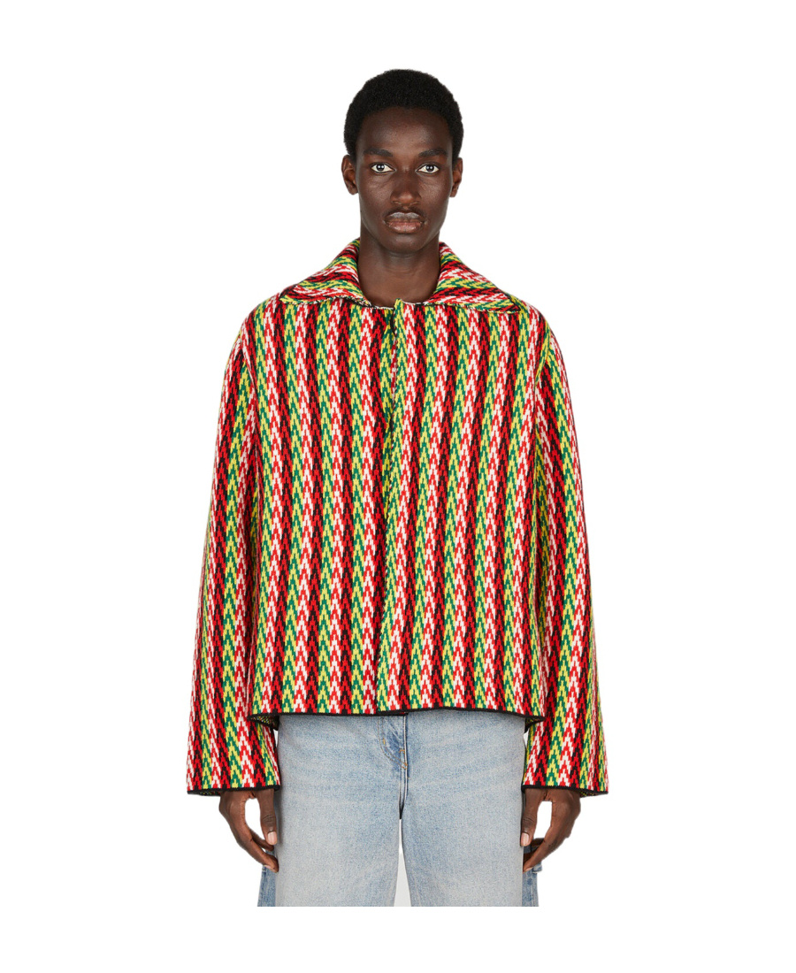 Lanvin Men Curb Chevron Knit Jacket In Multicolor