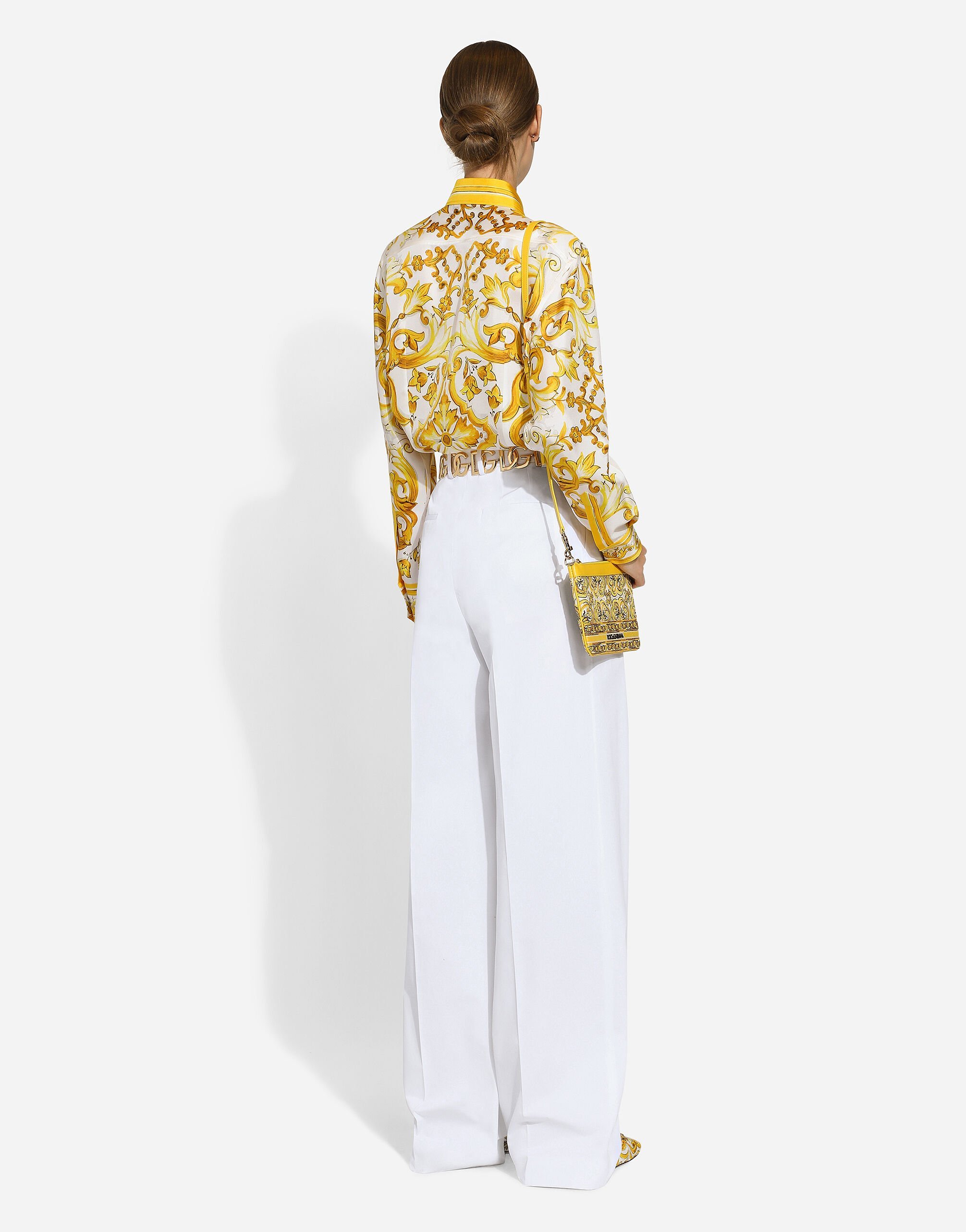 Dolce & Gabbana Majolica Print Long-sleeved Silk Shirt In Multicolor