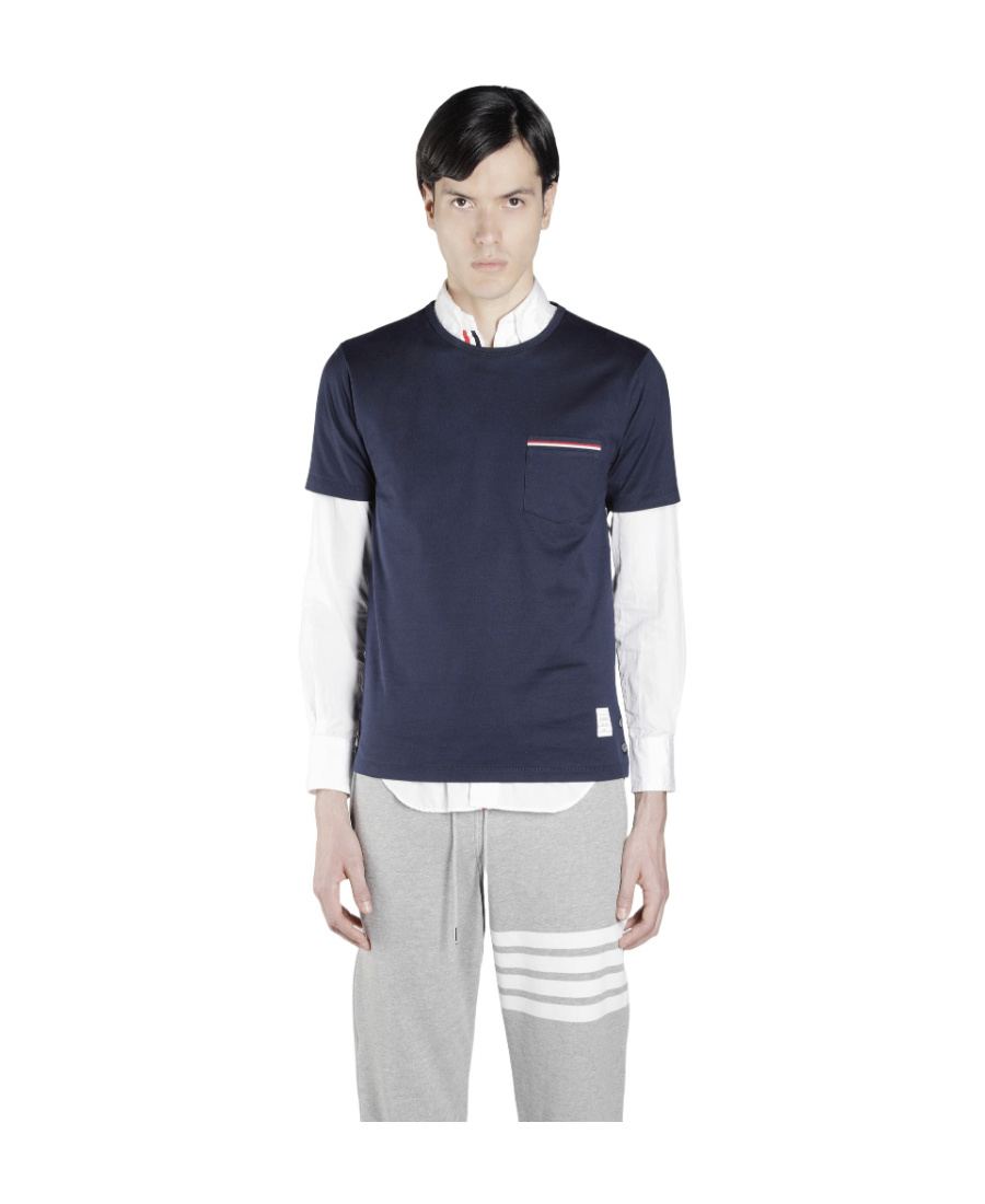 Thom Browne Jersey Cotton Short Sleeve Pocket Tee In Blue
