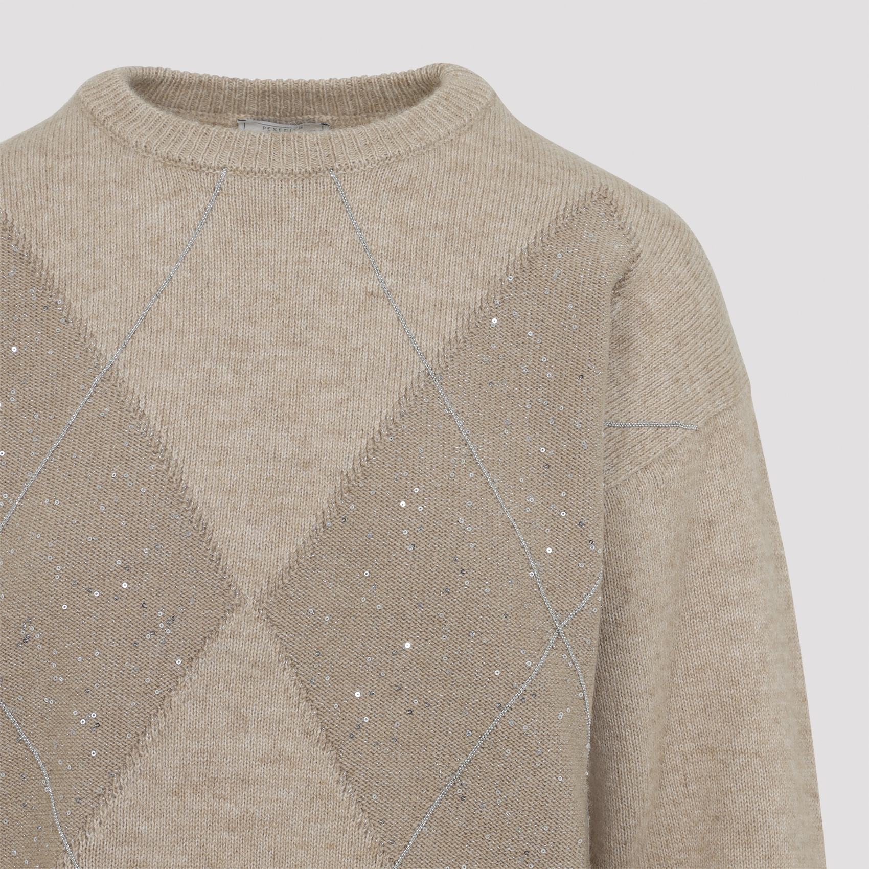 Peserico Argyle Knit Sweater With Sparkling Embellishments In Gray