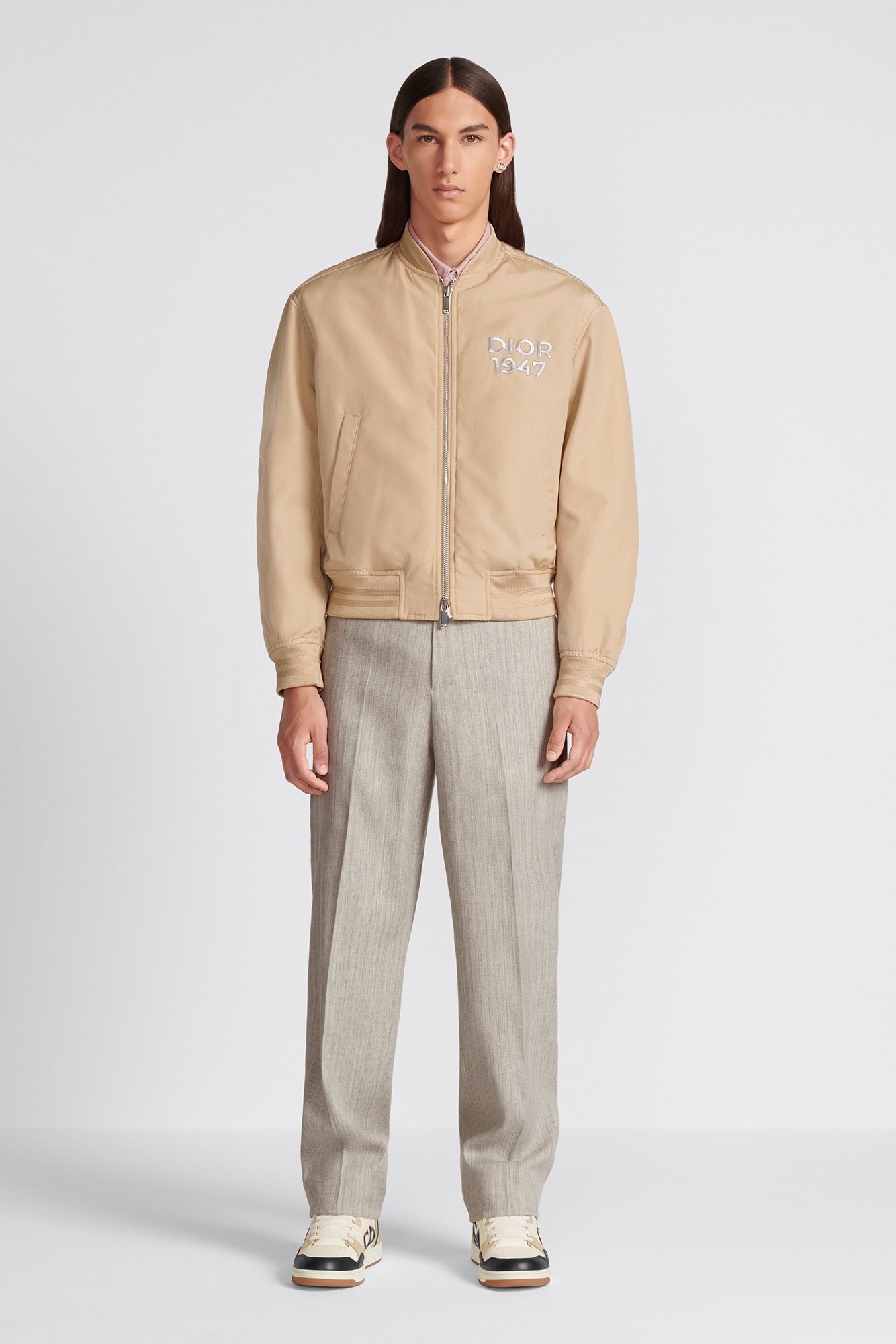 Shop Dior Homme Zip-up Long-sleeved Jacket In Nude