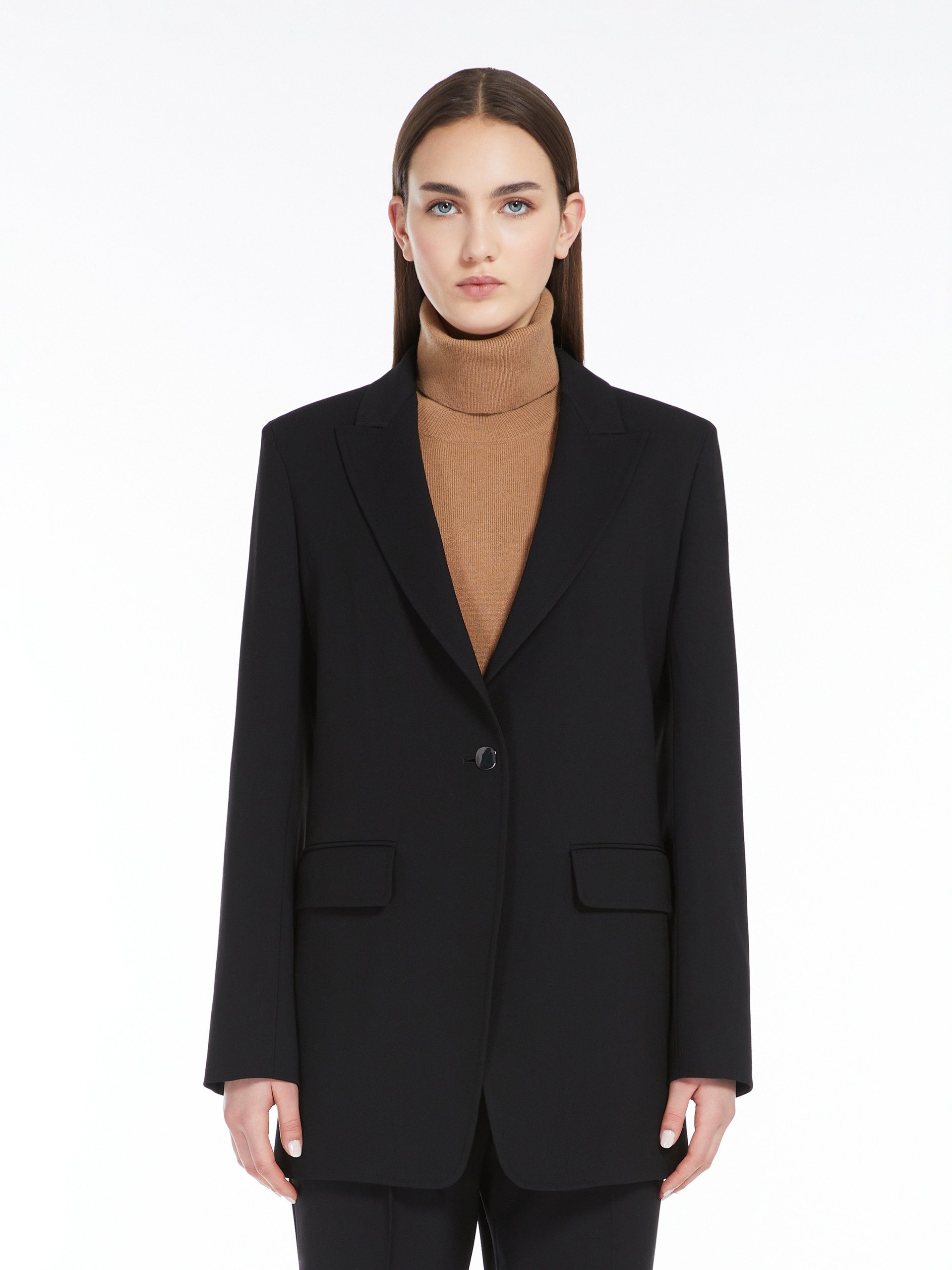 Max Mara Crepe Wool Suit Coat In Black