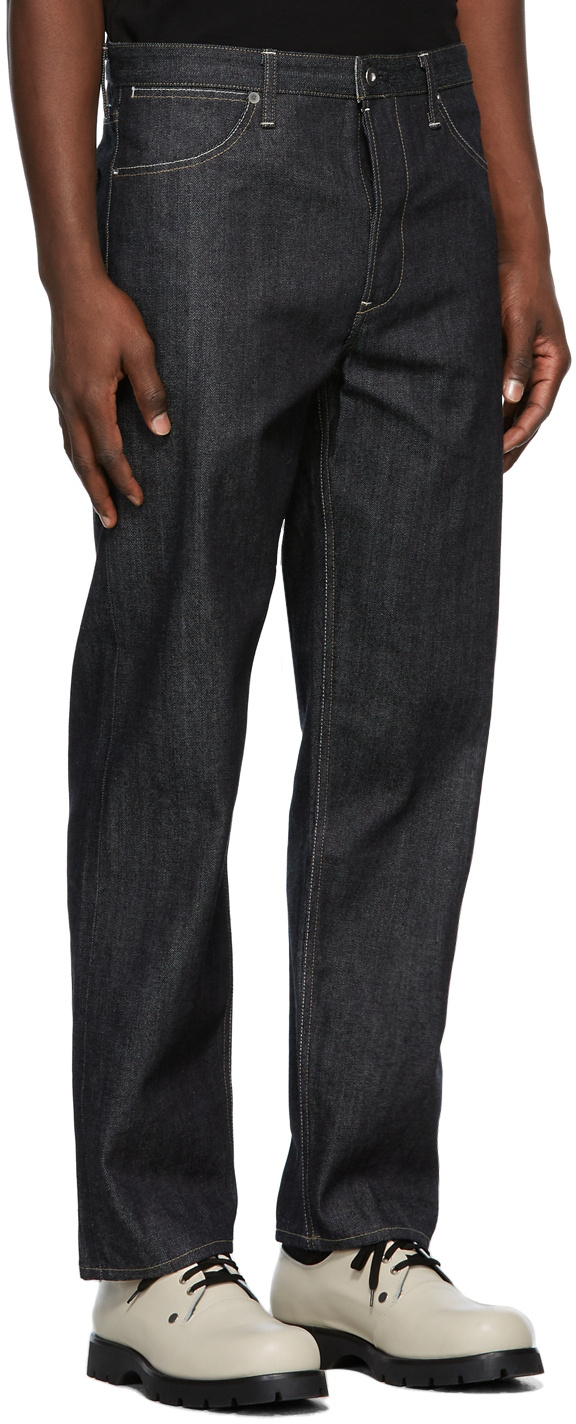 Jil Sander Blue Jeans With Belt Loops And Logo Patch On The Rear In Denim Man In Black