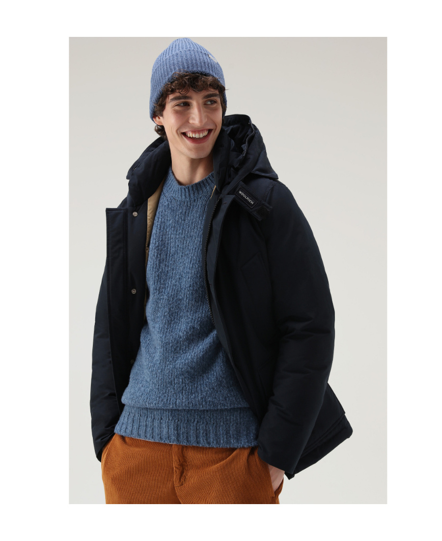 Woolrich Blue Down Filled Jacket With Fur Hood In Black