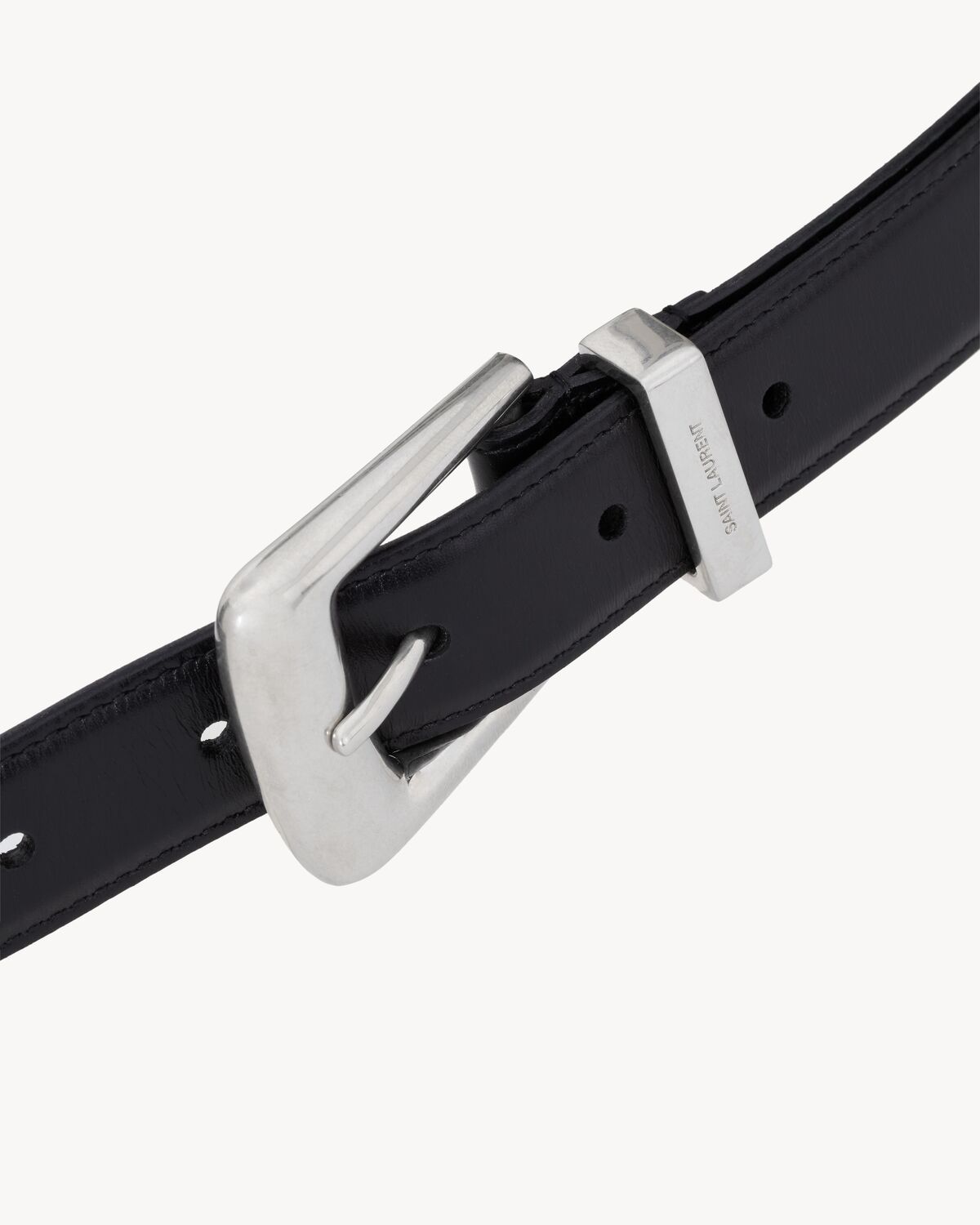 Saint Laurent Folk Belt In Smooth Leather In Black