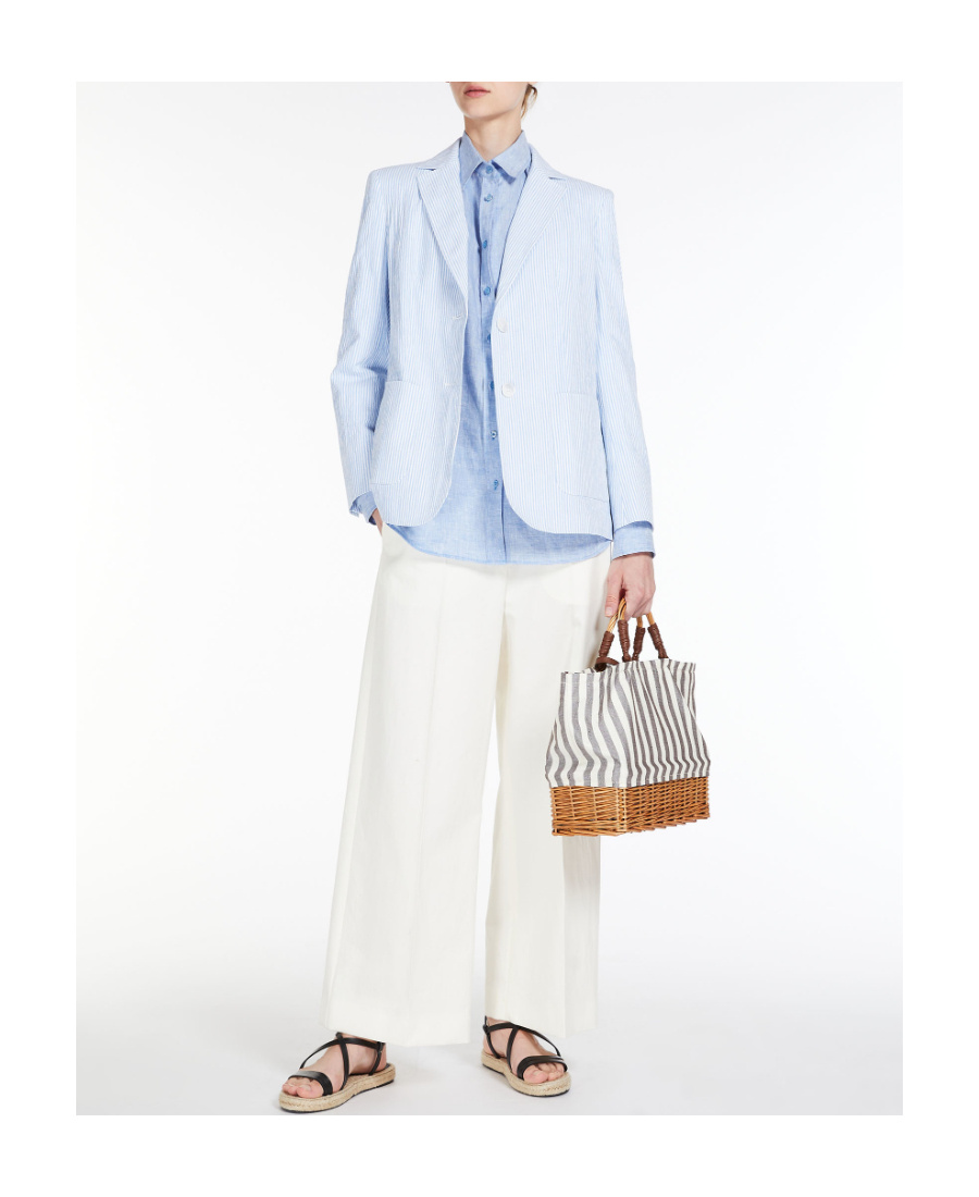 Shop Weekend Max Mara Cotton And Linen Trousers In White