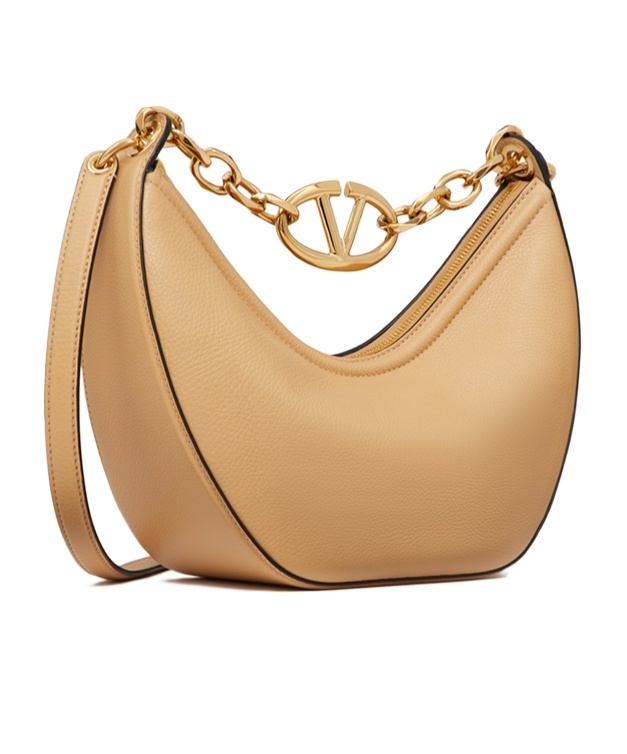 Valentino Vlogo Moon Cappuccino-coloured Small Hobo Bag In Nude