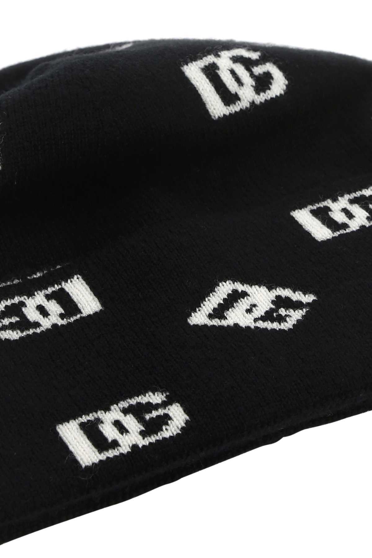 Dolce & Gabbana Dg Intarsia-knit Beanie In Black